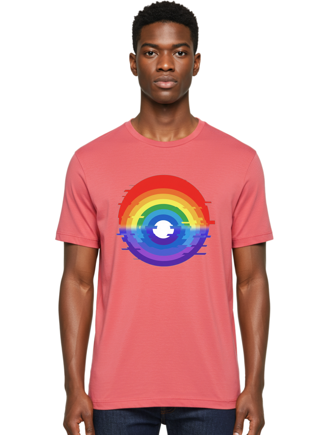 Glitch-Rainbow-Circle Men'S Graphic Tee, 100% Cotton, Comfortable Casual Summer Wear, Machine Washable, Vintage Camera, Old Camera, Antique Camera, Black Camera, Classic Photography, Photography Equipment, Nostalgic Device, Film Camera, Bai043