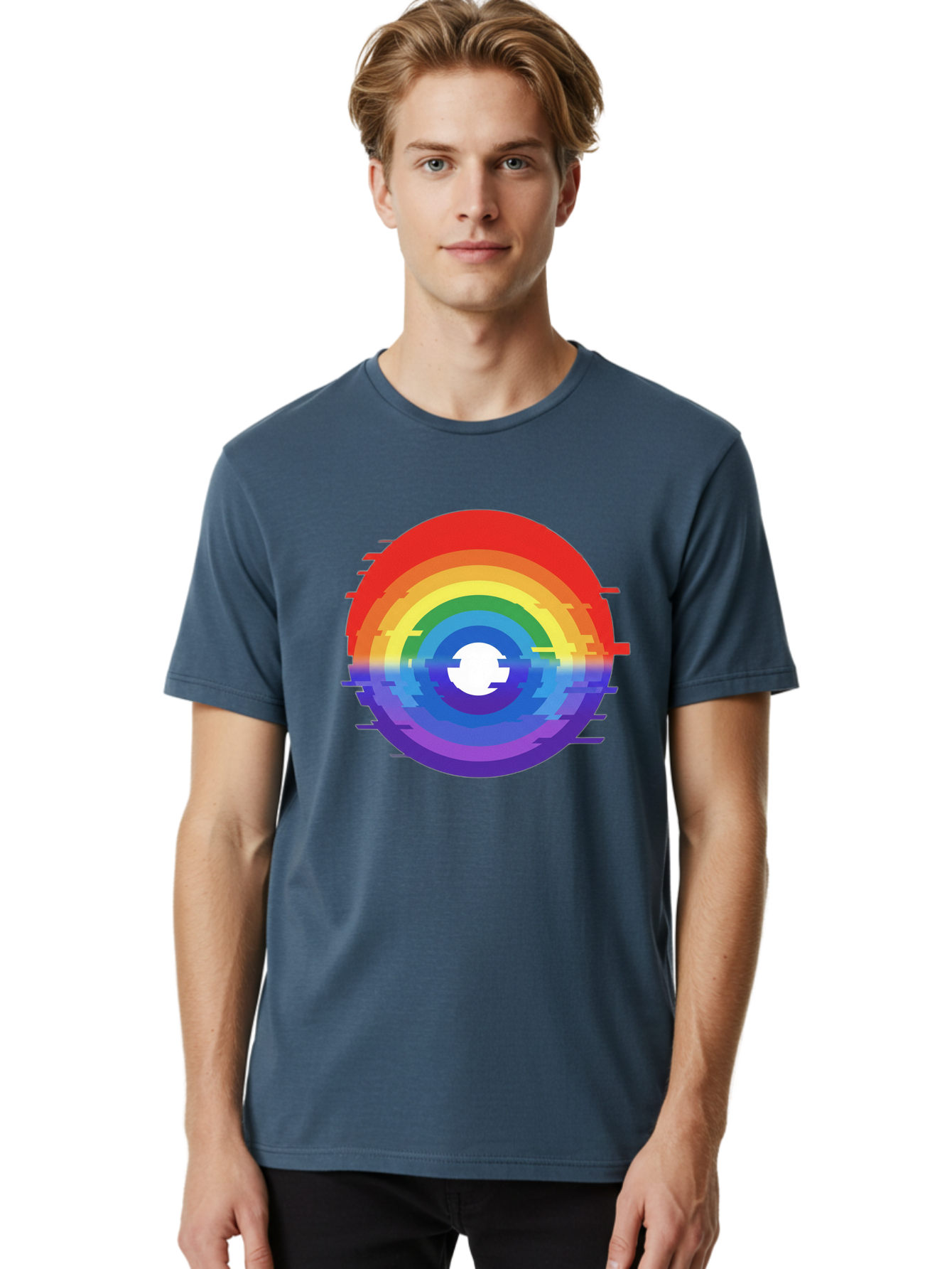 Glitch-Rainbow-Circle Men'S Graphic Tee, 100% Cotton, Comfortable Casual Summer Wear, Machine Washable, Vintage Camera, Old Camera, Antique Camera, Black Camera, Classic Photography, Photography Equipment, Nostalgic Device, Film Camera, Bai043