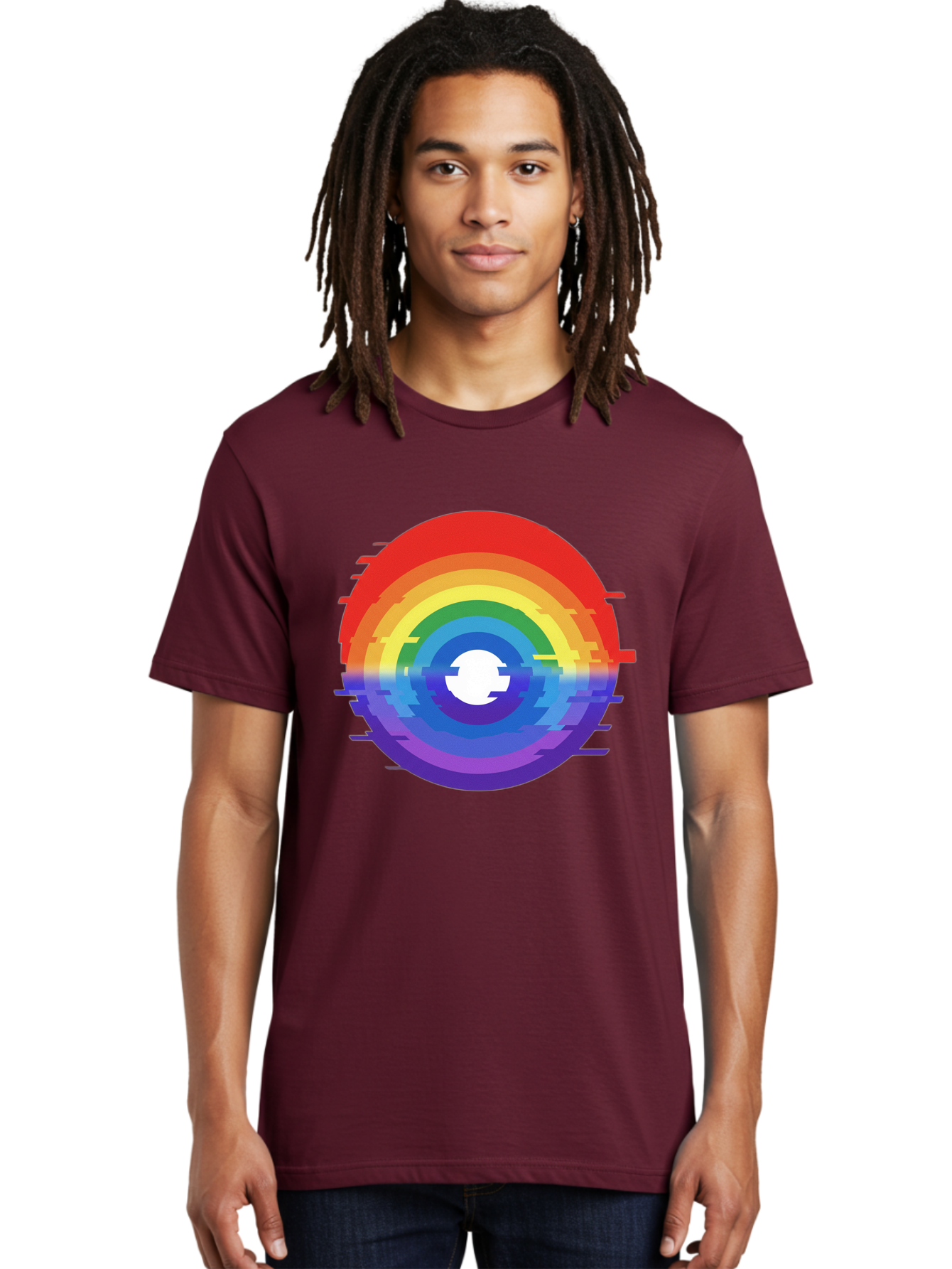 Glitch-Rainbow-Circle Men'S Graphic Tee, 100% Cotton, Comfortable Casual Summer Wear, Machine Washable, Vintage Camera, Old Camera, Antique Camera, Black Camera, Classic Photography, Photography Equipment, Nostalgic Device, Film Camera, Bai043
