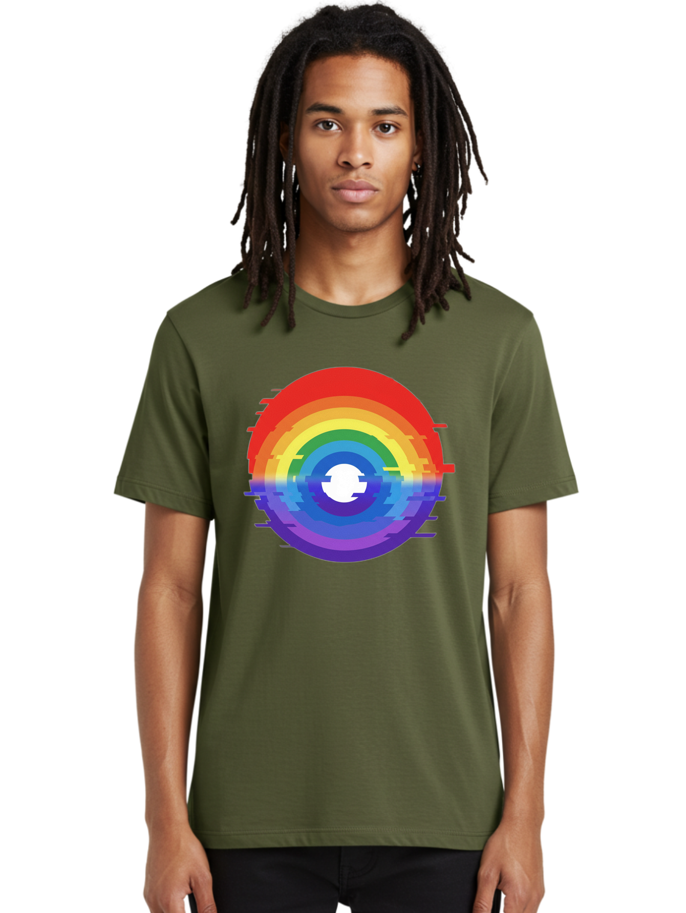Glitch-Rainbow-Circle Men'S Graphic Tee, 100% Cotton, Comfortable Casual Summer Wear, Machine Washable, Vintage Camera, Old Camera, Antique Camera, Black Camera, Classic Photography, Photography Equipment, Nostalgic Device, Film Camera, Bai043