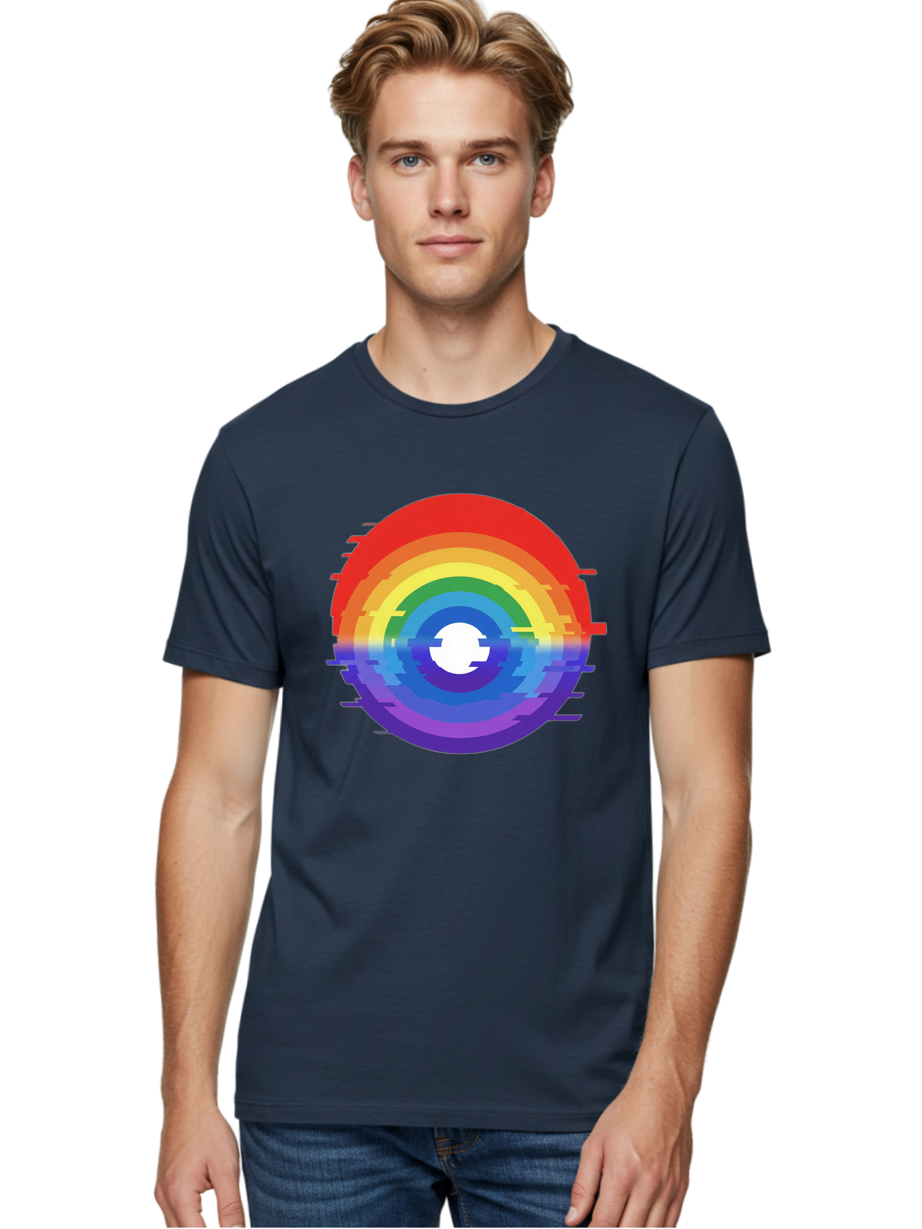 Glitch-Rainbow-Circle Men'S Graphic Tee, 100% Cotton, Comfortable Casual Summer Wear, Machine Washable, Vintage Camera, Old Camera, Antique Camera, Black Camera, Classic Photography, Photography Equipment, Nostalgic Device, Film Camera, Bai043
