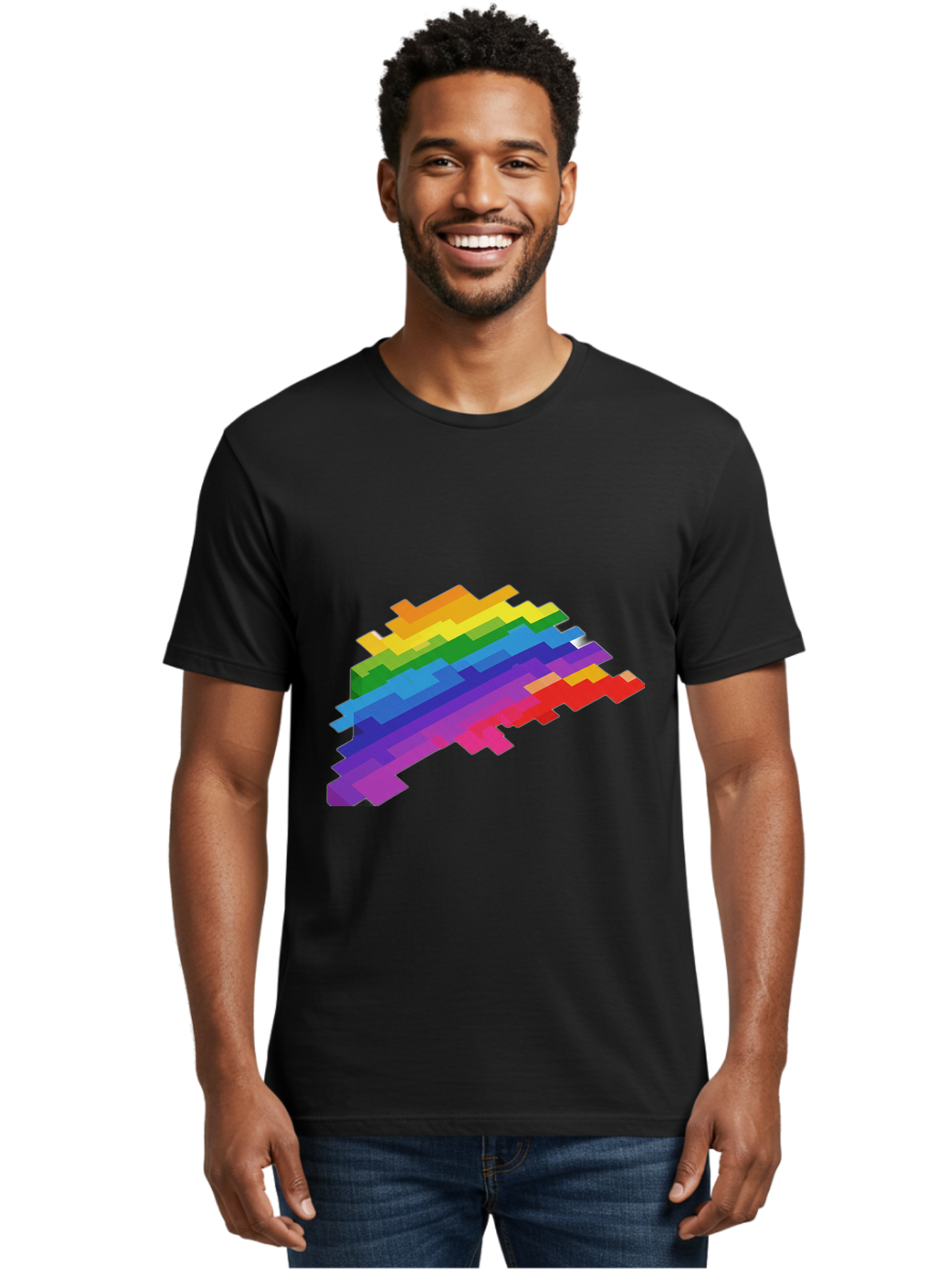 Glitchy-Rainbow Men'S Graphic Tee, 100% Cotton, Comfortable Casual Summer Wear, Machine Washable, Vintage Camera, Old Camera, Antique Camera, Black Camera, Classic Photography, Photography Equipment, Nostalgic Device, Film Camera, Camera Art Bai044
