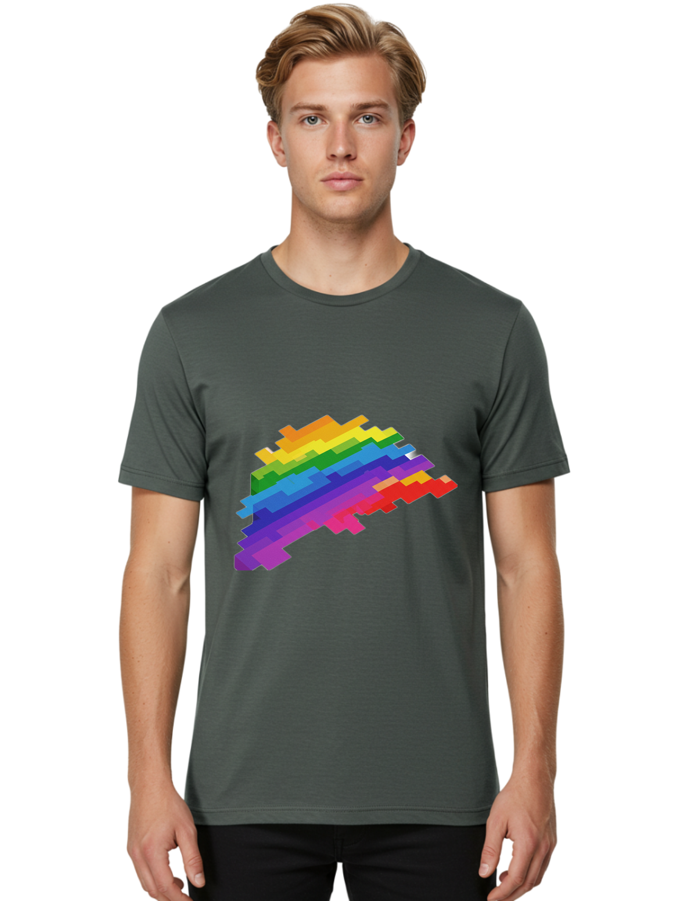 Glitchy-Rainbow Men'S Graphic Tee, 100% Cotton, Comfortable Casual Summer Wear, Machine Washable, Vintage Camera, Old Camera, Antique Camera, Black Camera, Classic Photography, Photography Equipment, Nostalgic Device, Film Camera, Camera Art Bai044