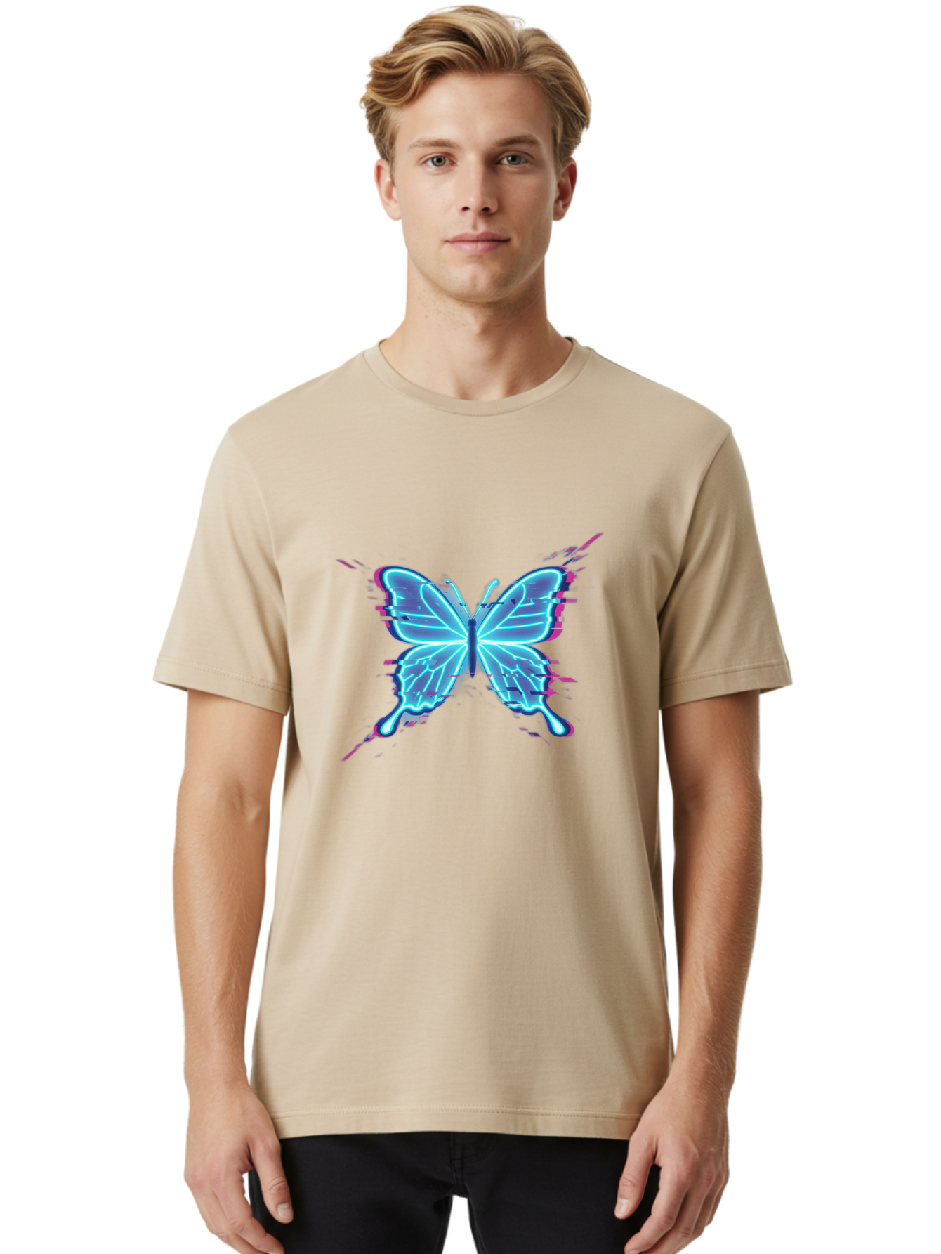 Glowing-Butterfly-1 Men'S Graphic Tee, 100% Cotton, Comfortable Casual Summer Wear, Machine Washable, Vintage Camera, Old Camera, Antique Camera, Black Camera, Classic Photography, Photography Equipment, Nostalgic Device, Film Camera, Bai046