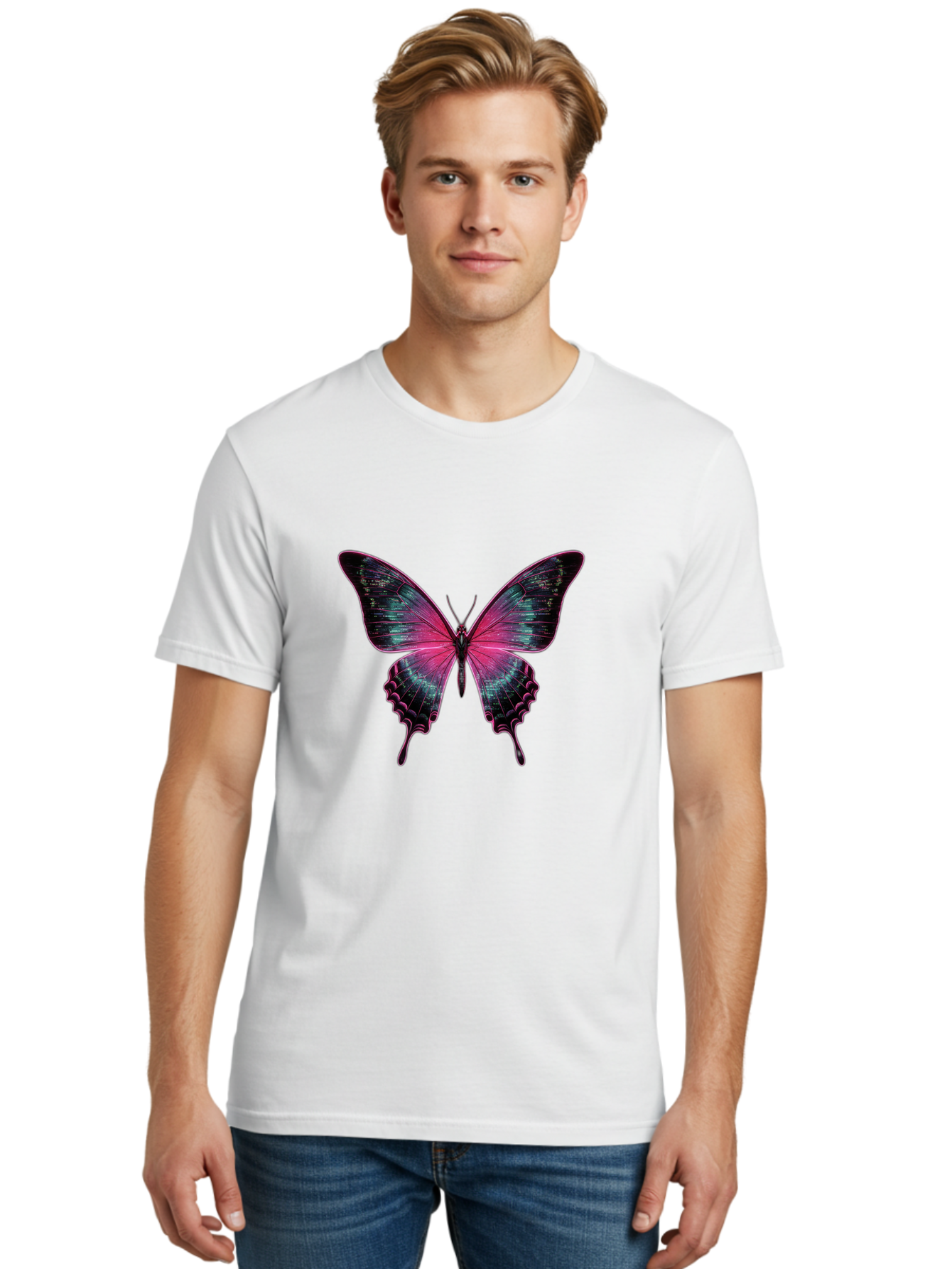 Glowing-Butterfly-2 Men'S Graphic Tee, 100% Cotton, Comfortable Casual Summer Wear, Machine Washable, Vintage Camera, Old Camera, Antique Camera, Black Camera, Classic Photography, Photography Equipment, Nostalgic Device, Film Camera, Bai047
