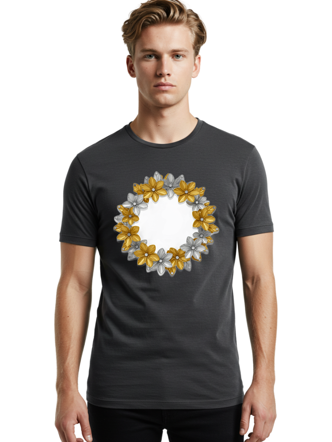 Gold-Silver-Flowers Men'S Graphic Tee, 100% Cotton, Comfortable Casual Summer Wear, Machine Washable, Vintage Camera, Old Camera, Antique Camera, Black Camera, Classic Photography, Photography Equipment, Nostalgic Device, Film Camera, Bai057