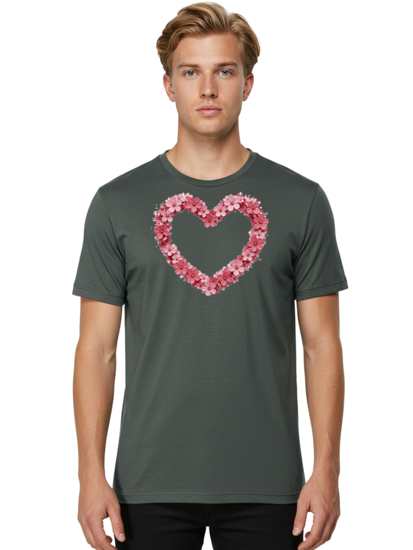 Heart-Shape-With-Pink-Flowers Men'S Graphic Tee, 100% Cotton, Comfortable Casual Summer Wear, Machine Washable, Vintage Camera, Old Camera, Antique Camera, Black Camera, Classic Photography, Photography Equipment, Nostalgic Device, Bai069