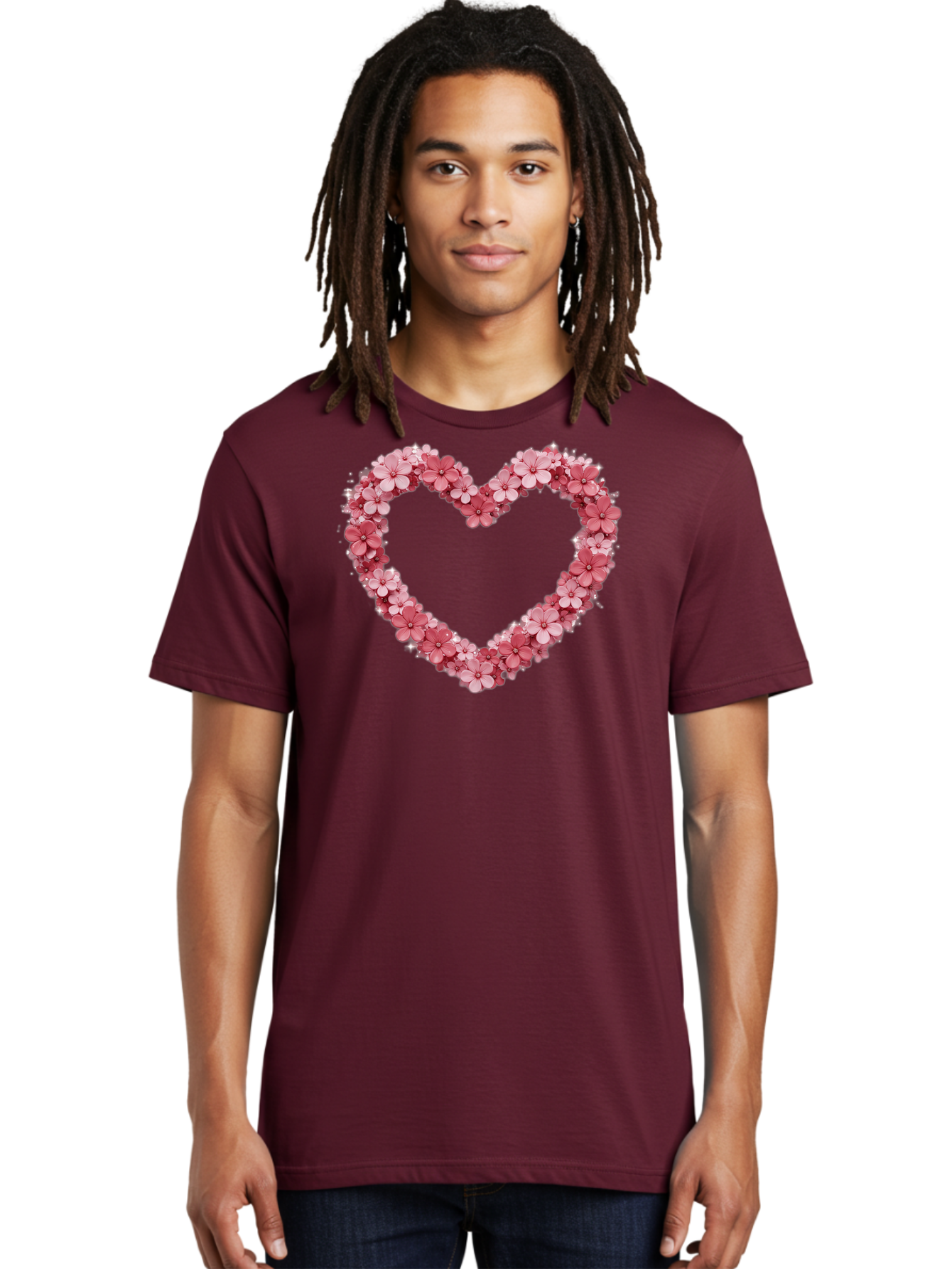 Heart-Shape-With-Pink-Flowers Men'S Graphic Tee, 100% Cotton, Comfortable Casual Summer Wear, Machine Washable, Vintage Camera, Old Camera, Antique Camera, Black Camera, Classic Photography, Photography Equipment, Nostalgic Device, Bai069