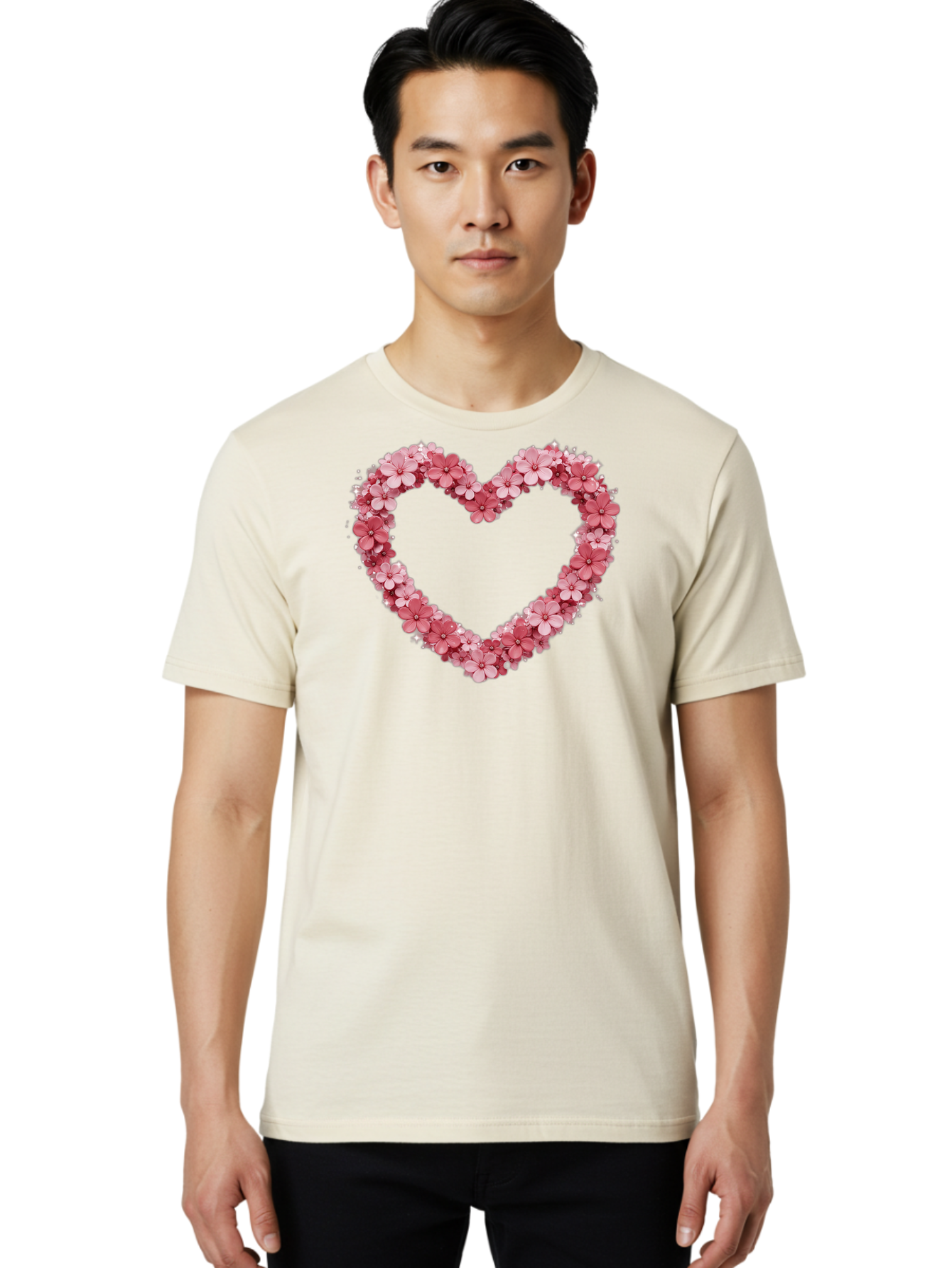 Heart-Shape-With-Pink-Flowers Men'S Graphic Tee, 100% Cotton, Comfortable Casual Summer Wear, Machine Washable, Vintage Camera, Old Camera, Antique Camera, Black Camera, Classic Photography, Photography Equipment, Nostalgic Device, Bai069