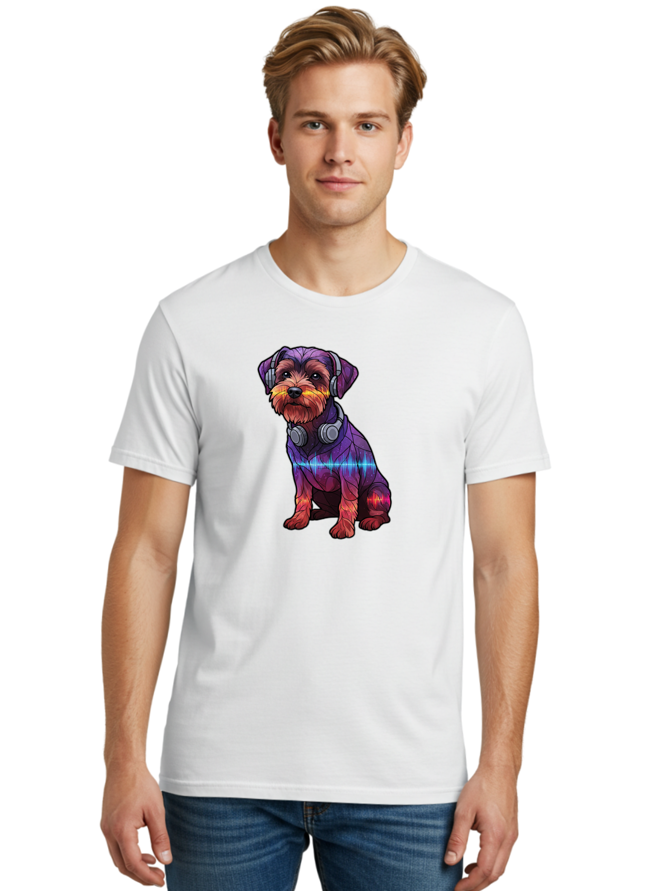 Low-Poly-Dog-Wearing-Headphones Men'S Graphic Tee, 100% Cotton, Comfortable Casual Summer Wear, Machine Washable, Vintage Camera, Old Camera, Antique Camera, Black Camera, Classic Photography, Photography Equipment, Nostalgic Device, Bai106