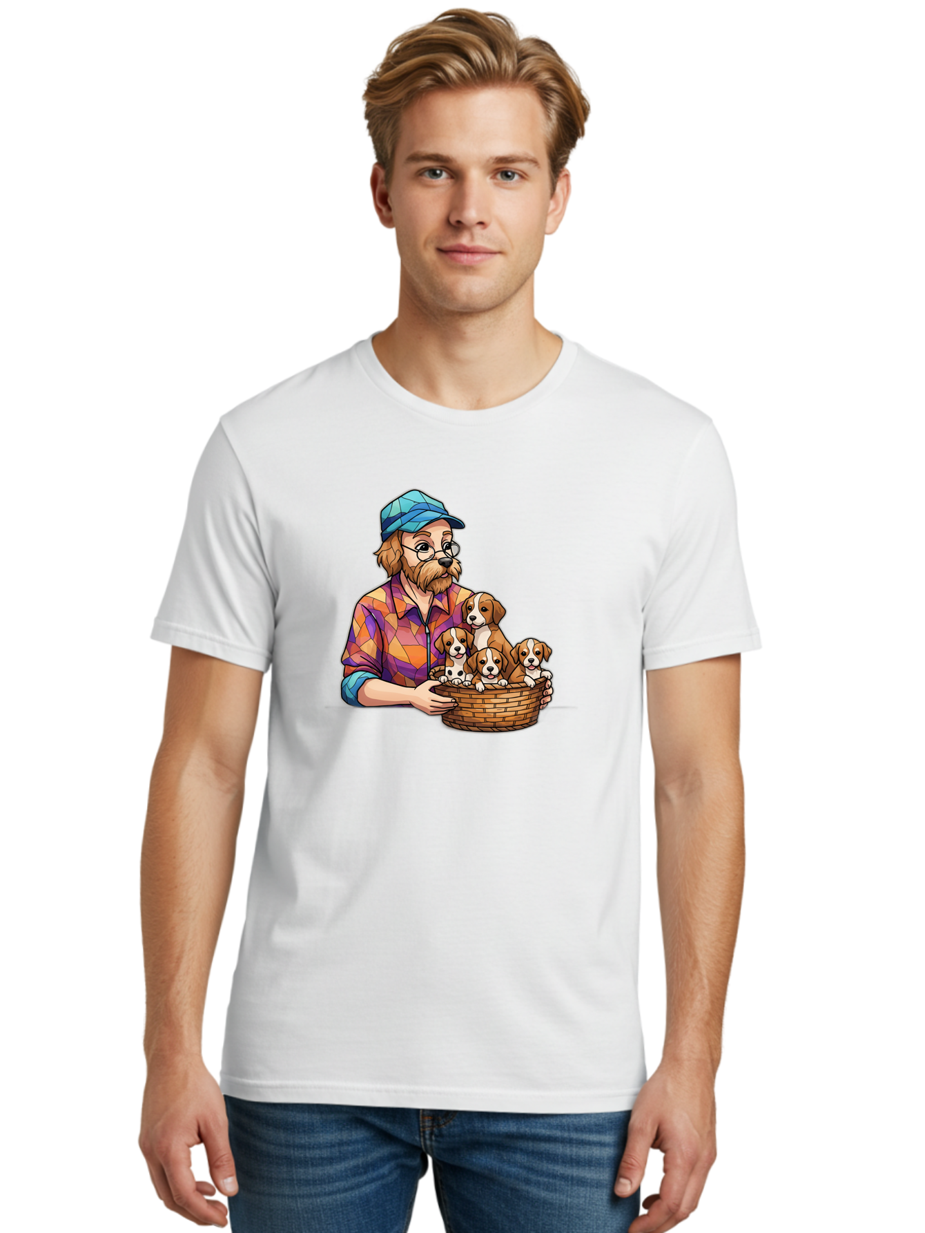 Man-Holding-Puppies Men'S Graphic Tee, 100% Cotton, Comfortable Casual Summer Wear, Machine Washable, Vintage Camera, Old Camera, Antique Camera, Black Camera, Classic Photography, Photography Equipment, Nostalgic Device, Film Camera, Bai111