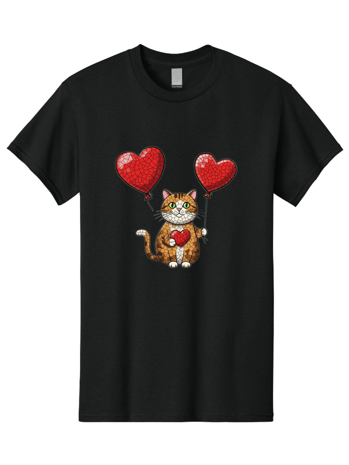 Mosaic-Cat-With-Heart-Balloons Men'S Graphic Tee, 100% Cotton, Comfortable Casual Summer Wear, Machine Washable, Vintage Camera, Old Camera, Antique Camera, Black Camera, Classic Photography, Photography Equipment, Nostalgic Device, Bai165