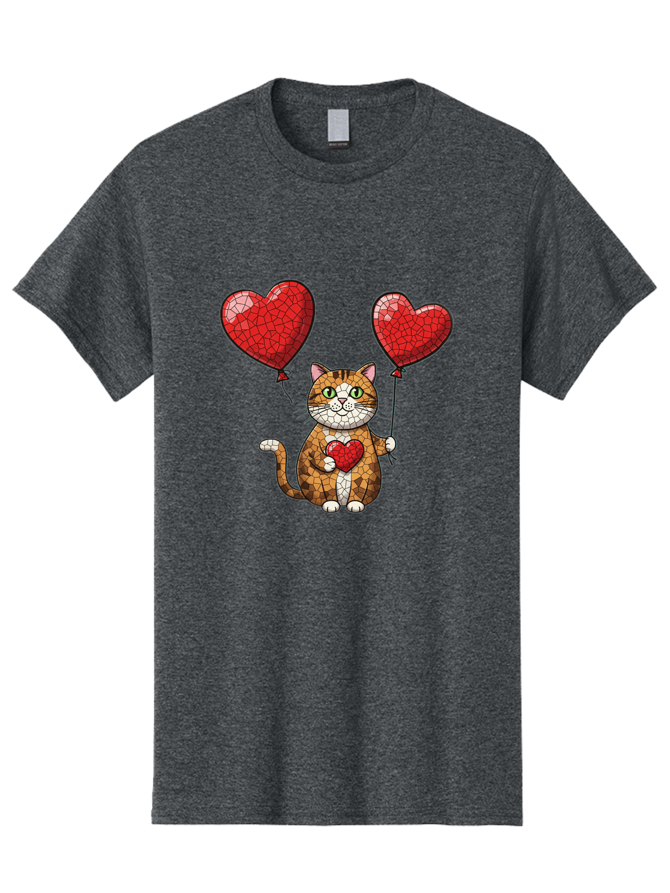 Mosaic-Cat-With-Heart-Balloons Men'S Graphic Tee, 100% Cotton, Comfortable Casual Summer Wear, Machine Washable, Vintage Camera, Old Camera, Antique Camera, Black Camera, Classic Photography, Photography Equipment, Nostalgic Device, Bai165
