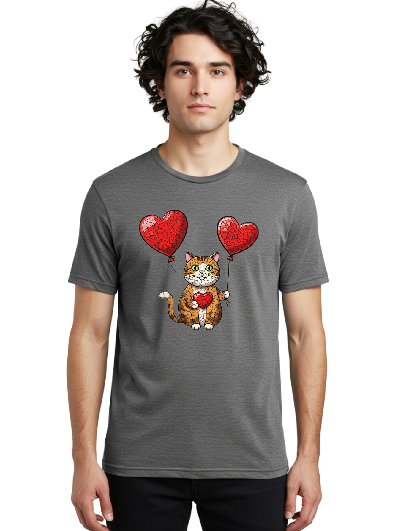Mosaic-Cat-With-Heart-Balloons Men'S Graphic Tee, 100% Cotton, Comfortable Casual Summer Wear, Machine Washable, Vintage Camera, Old Camera, Antique Camera, Black Camera, Classic Photography, Photography Equipment, Nostalgic Device, Bai165