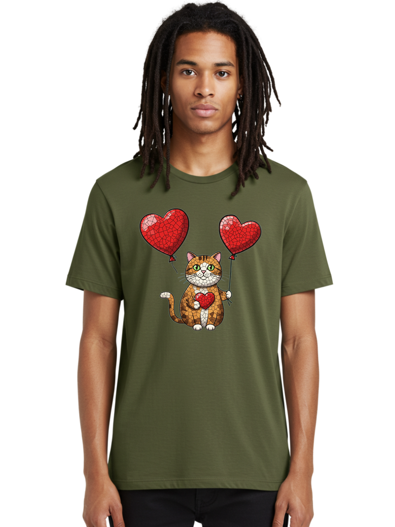 Mosaic-Cat-With-Heart-Balloons Men'S Graphic Tee, 100% Cotton, Comfortable Casual Summer Wear, Machine Washable, Vintage Camera, Old Camera, Antique Camera, Black Camera, Classic Photography, Photography Equipment, Nostalgic Device, Bai165