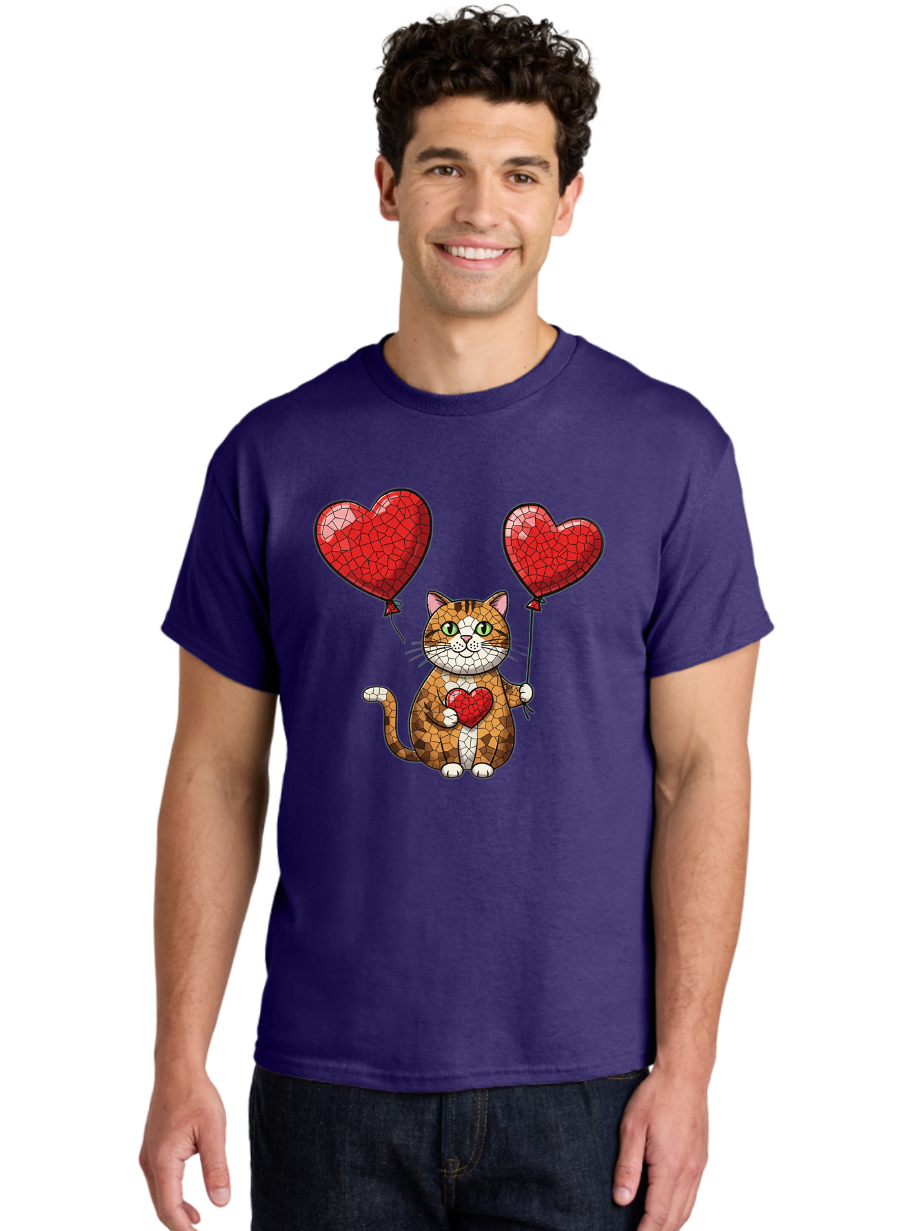 Mosaic-Cat-With-Heart-Balloons Men'S Graphic Tee, 100% Cotton, Comfortable Casual Summer Wear, Machine Washable, Vintage Camera, Old Camera, Antique Camera, Black Camera, Classic Photography, Photography Equipment, Nostalgic Device, Bai165