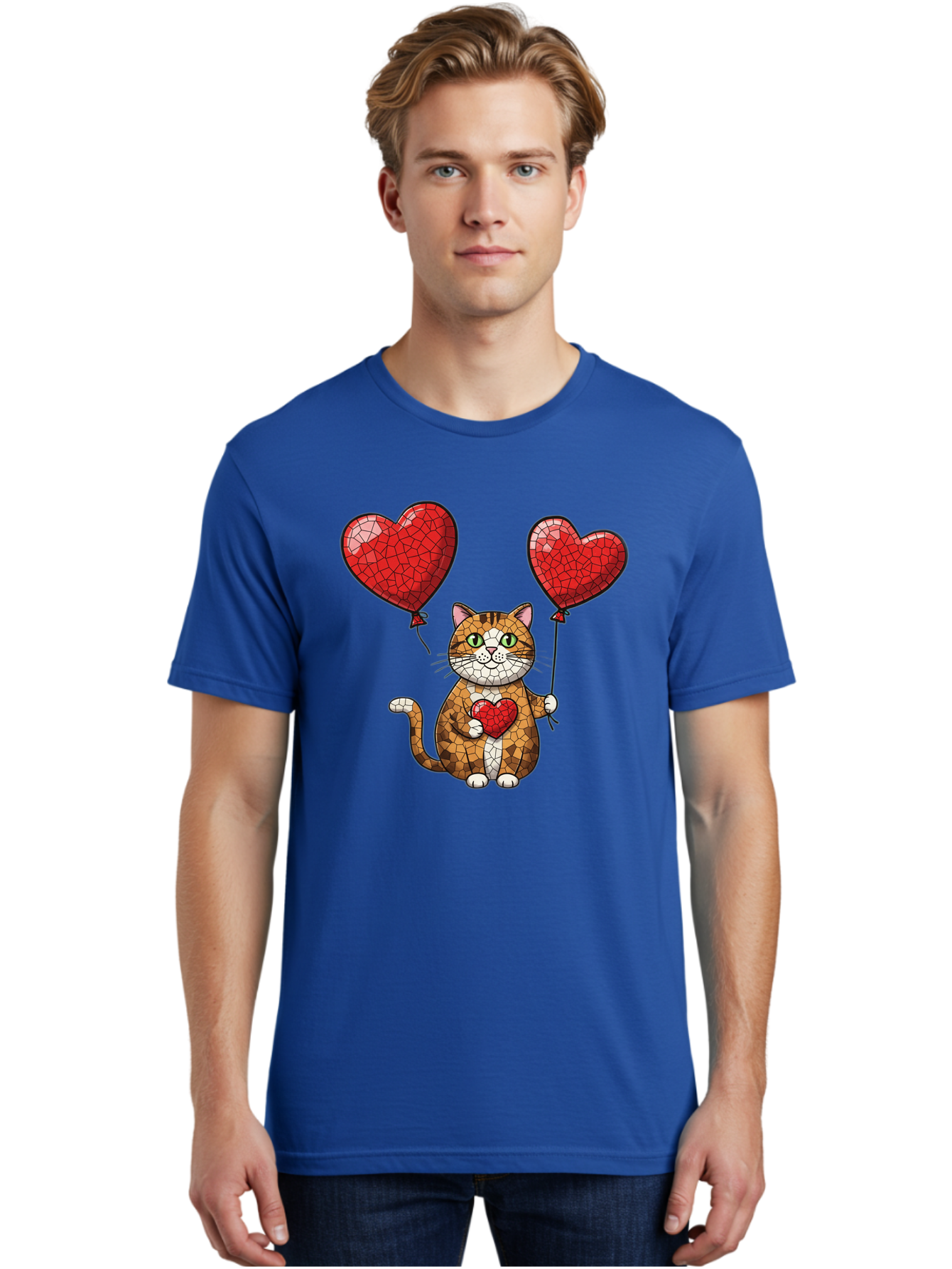 Mosaic-Cat-With-Heart-Balloons Men'S Graphic Tee, 100% Cotton, Comfortable Casual Summer Wear, Machine Washable, Vintage Camera, Old Camera, Antique Camera, Black Camera, Classic Photography, Photography Equipment, Nostalgic Device, Bai165