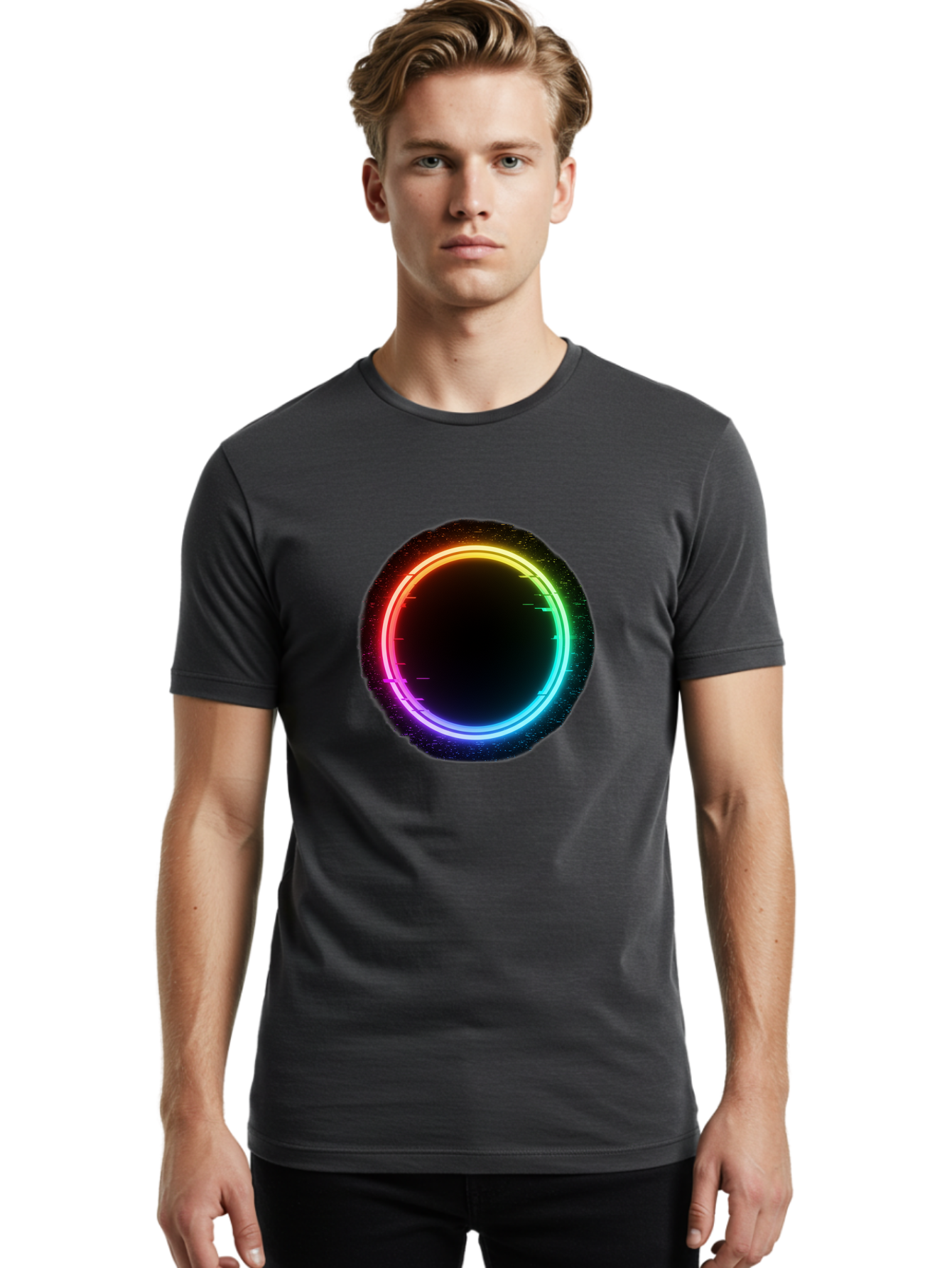 Neon-Circle-2 Men'S Graphic Tee, 100% Cotton, Comfortable Casual Summer Wear, Machine Washable, Vintage Camera, Old Camera, Antique Camera, Black Camera, Classic Photography, Photography Equipment, Nostalgic Device, Film Camera, Camera Art Bai178