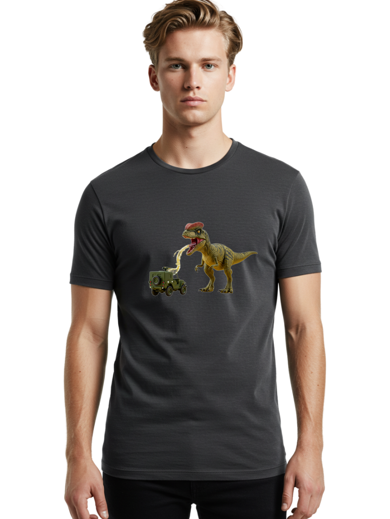 Parasaurolophus-Eating-Military-Vehicle Men'S Graphic Tee, 100% Cotton, Comfortable Casual Summer Wear, Machine Washable, Vintage Camera, Old Camera, Antique Camera, Black Camera, Classic Photography, Photography Equipment, Nostalgic Device, Bai206