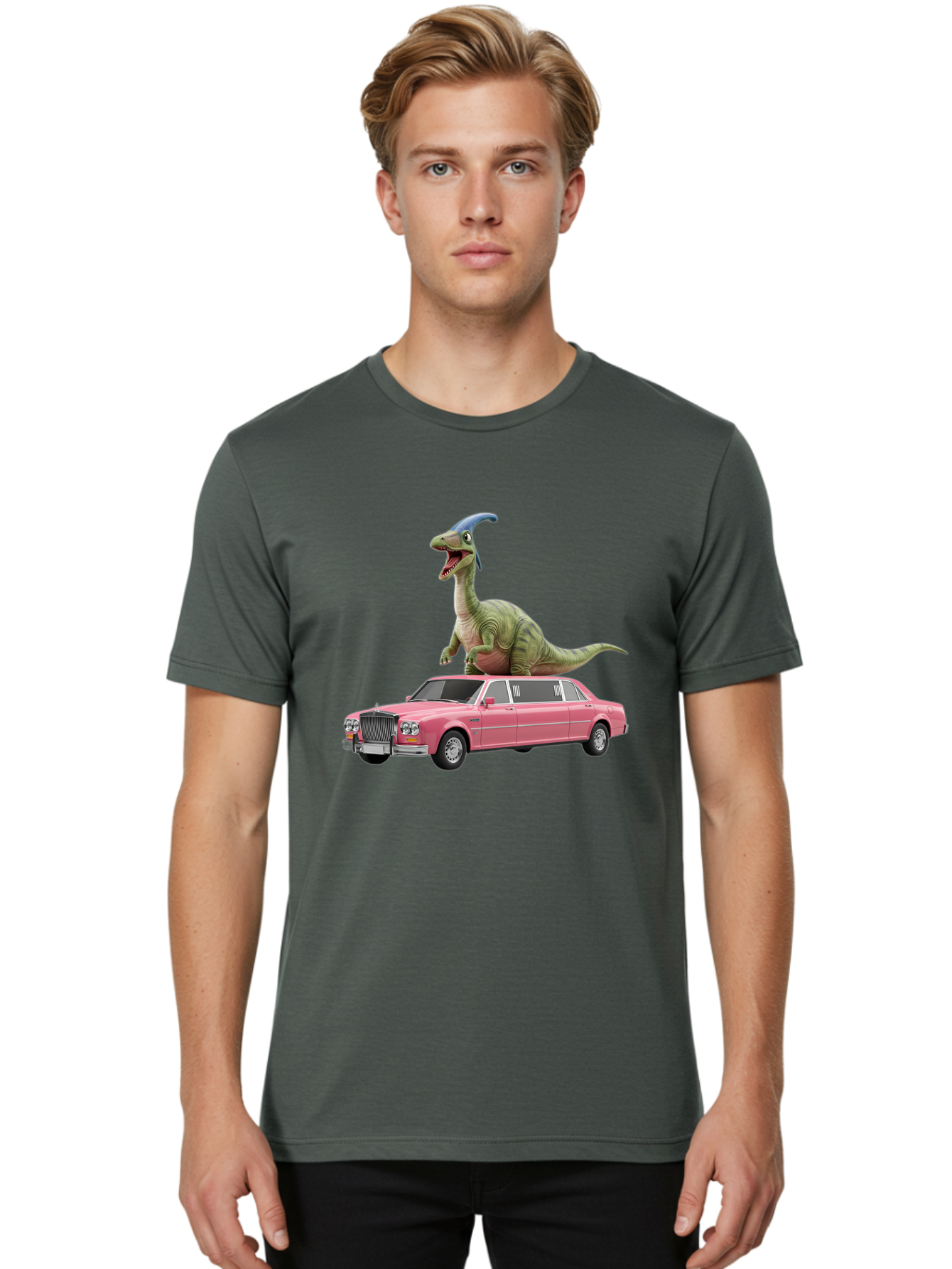 Parasaurolophus-On-Pink-Limousine Men'S Graphic Tee, 100% Cotton, Comfortable Casual Summer Wear, Machine Washable, Vintage Camera, Old Camera, Antique Camera, Black Camera, Classic Photography, Photography Equipment, Nostalgic Device, Bai207