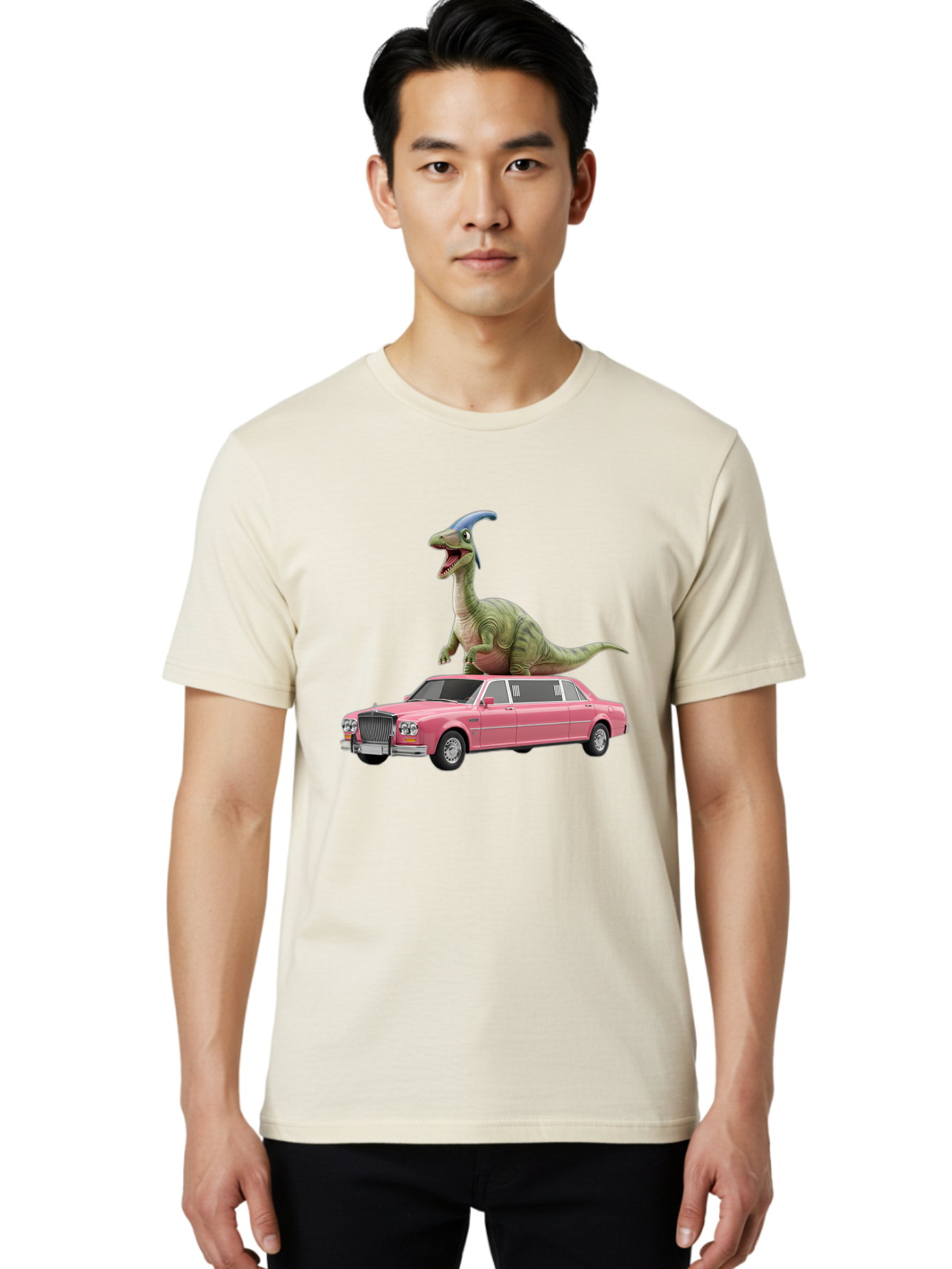 Parasaurolophus-On-Pink-Limousine Men'S Graphic Tee, 100% Cotton, Comfortable Casual Summer Wear, Machine Washable, Vintage Camera, Old Camera, Antique Camera, Black Camera, Classic Photography, Photography Equipment, Nostalgic Device, Bai207