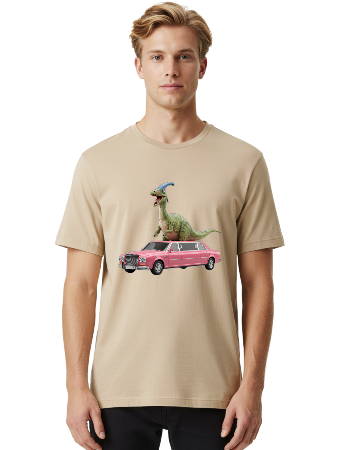 Parasaurolophus-On-Pink-Limousine Men'S Graphic Tee, 100% Cotton, Comfortable Casual Summer Wear, Machine Washable, Vintage Camera, Old Camera, Antique Camera, Black Camera, Classic Photography, Photography Equipment, Nostalgic Device, Bai207