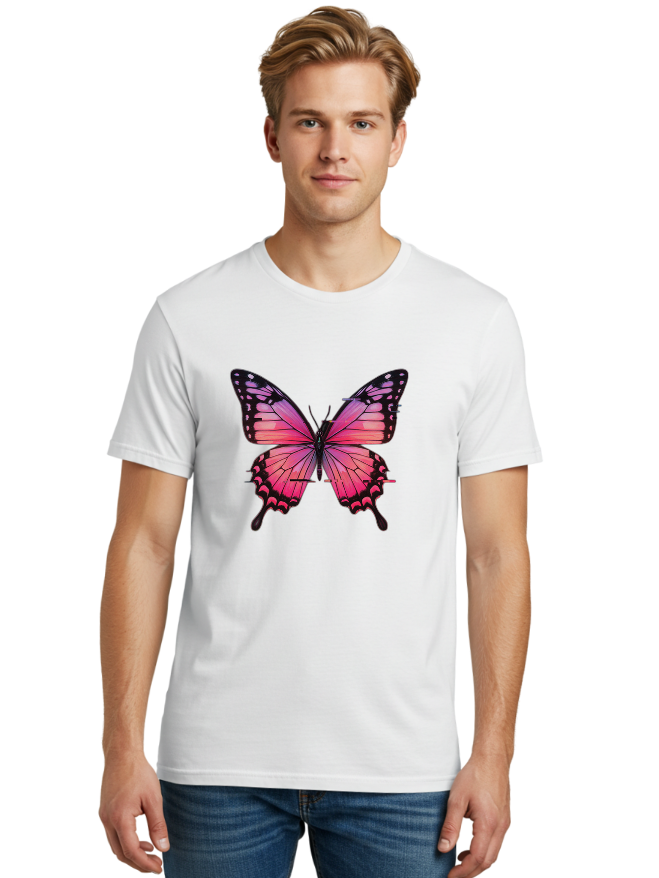 Pink-Butterfly-2 Men'S Graphic Tee, 100% Cotton, Comfortable Casual Summer Wear, Machine Washable, Vintage Camera, Old Camera, Antique Camera, Black Camera, Classic Photography, Photography Equipment, Nostalgic Device, Film Camera, Camera Art Bai216