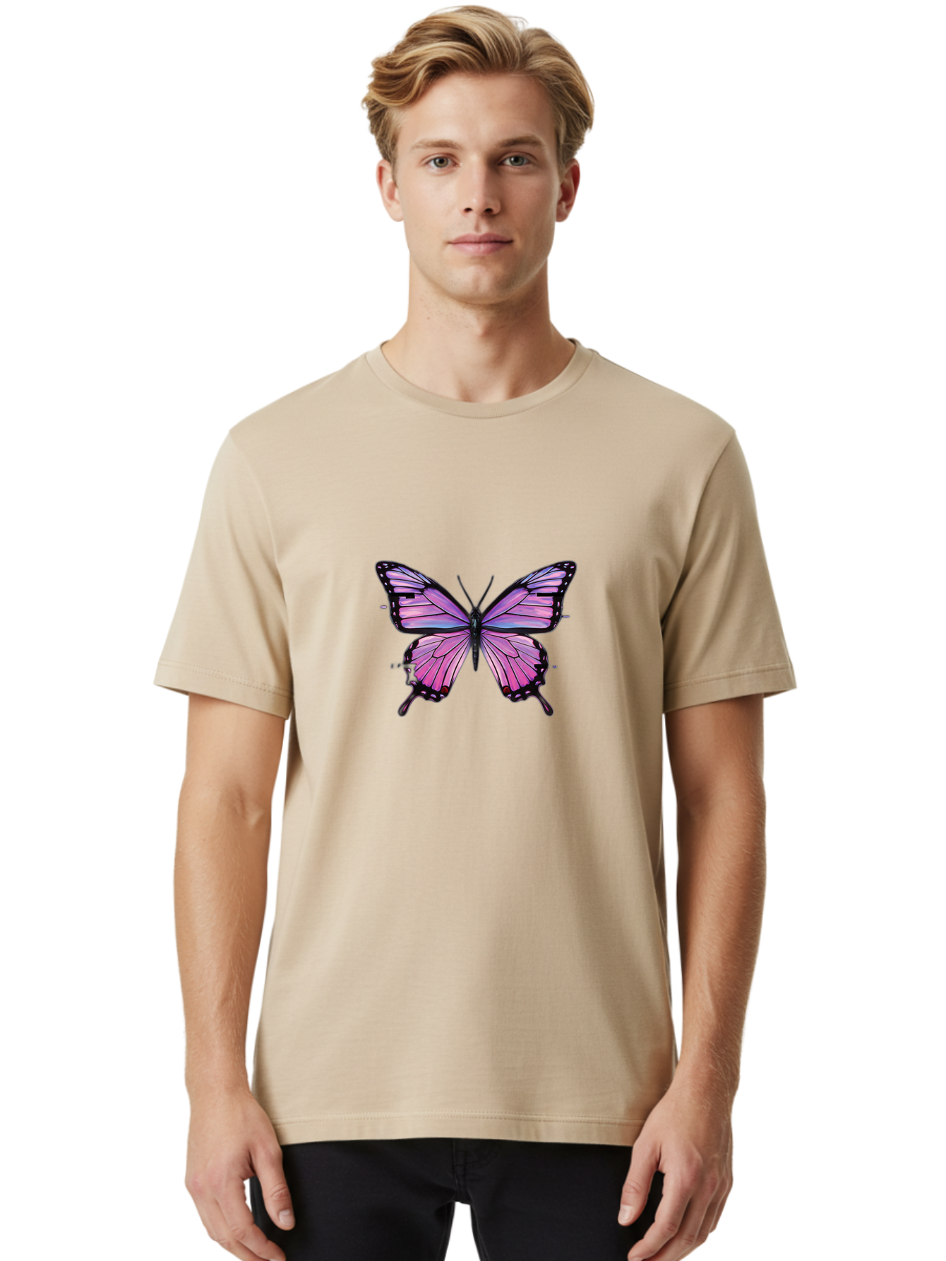 Pink-Butterfly-5 Men'S Graphic Tee, 100% Cotton, Comfortable Casual Summer Wear, Machine Washable, Vintage Camera, Old Camera, Antique Camera, Black Camera, Classic Photography, Photography Equipment, Nostalgic Device, Film Camera, Camera Art Bai219
