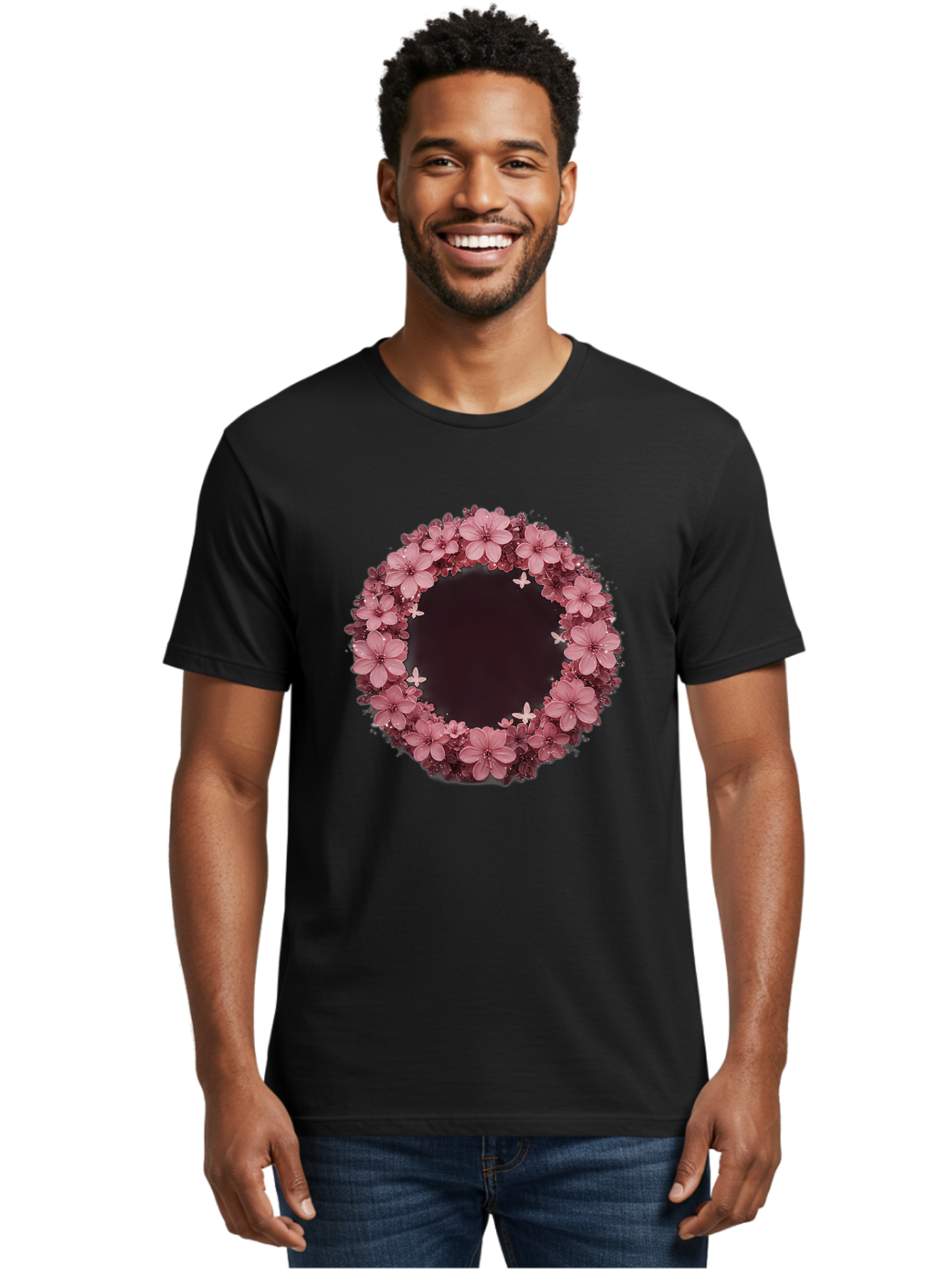 Pink-Flowers-Wreath Men'S Graphic Tee, 100% Cotton, Comfortable Casual Summer Wear, Machine Washable, Vintage Camera, Old Camera, Antique Camera, Black Camera, Classic Photography, Photography Equipment, Nostalgic Device, Film Camera, Bai224