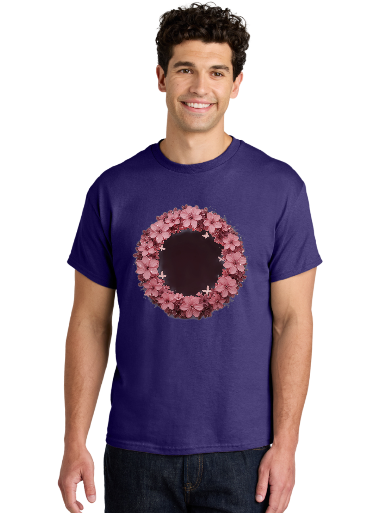 Pink-Flowers-Wreath Men'S Graphic Tee, 100% Cotton, Comfortable Casual Summer Wear, Machine Washable, Vintage Camera, Old Camera, Antique Camera, Black Camera, Classic Photography, Photography Equipment, Nostalgic Device, Film Camera, Bai224