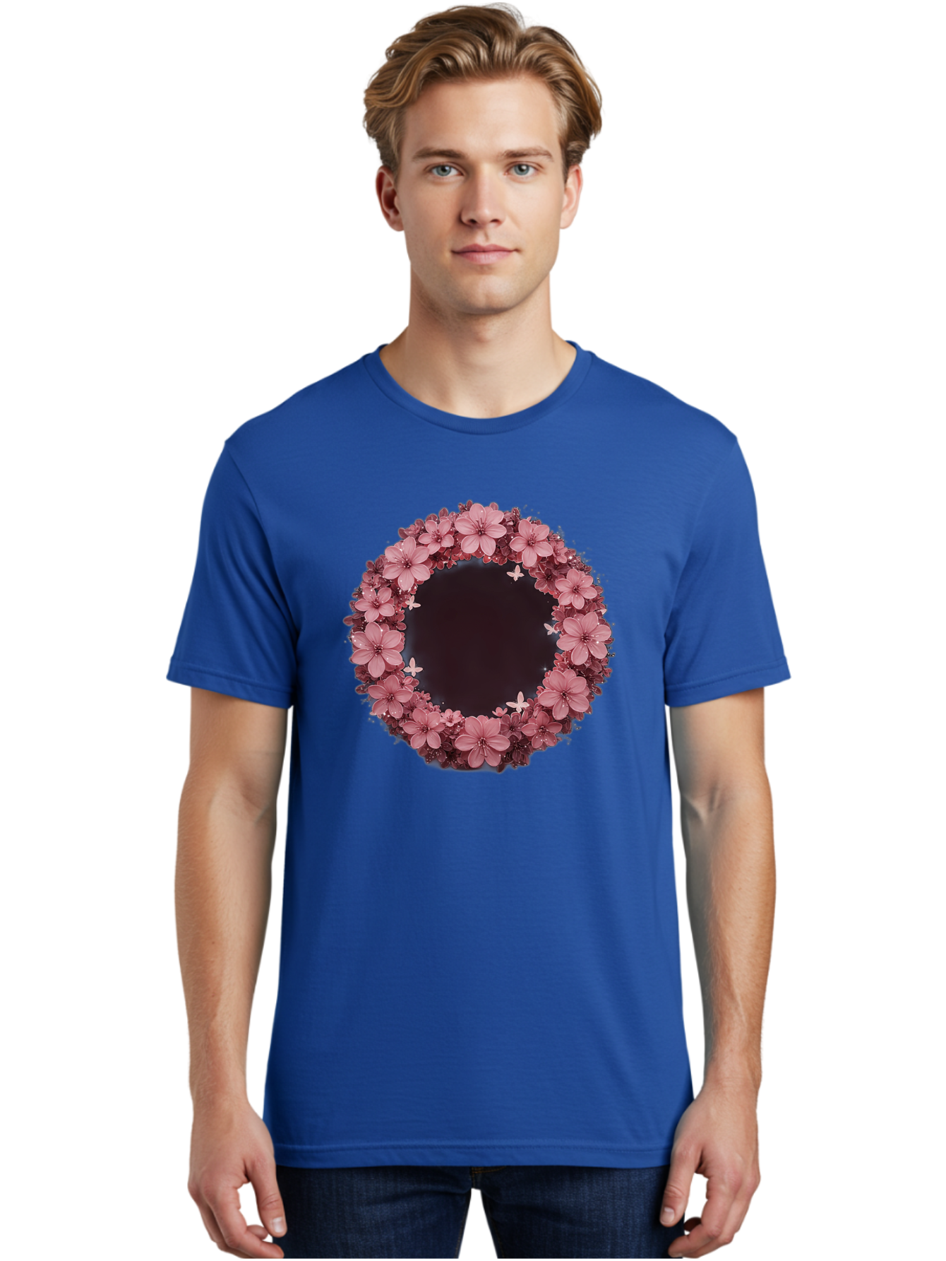 Pink-Flowers-Wreath Men'S Graphic Tee, 100% Cotton, Comfortable Casual Summer Wear, Machine Washable, Vintage Camera, Old Camera, Antique Camera, Black Camera, Classic Photography, Photography Equipment, Nostalgic Device, Film Camera, Bai224