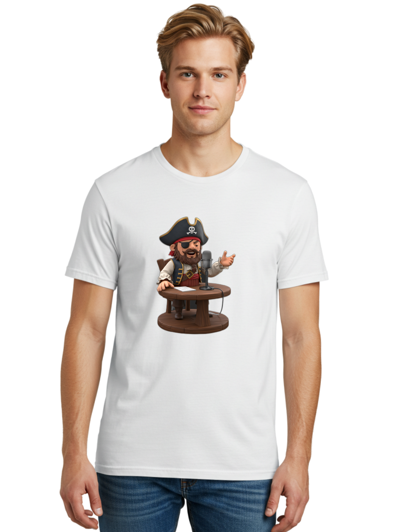 Pirate-Talking-Into-Microphone Men'S Graphic Tee, 100% Cotton, Comfortable Casual Summer Wear, Machine Washable, Vintage Camera, Old Camera, Antique Camera, Black Camera, Classic Photography, Photography Equipment, Nostalgic Device, Bai225