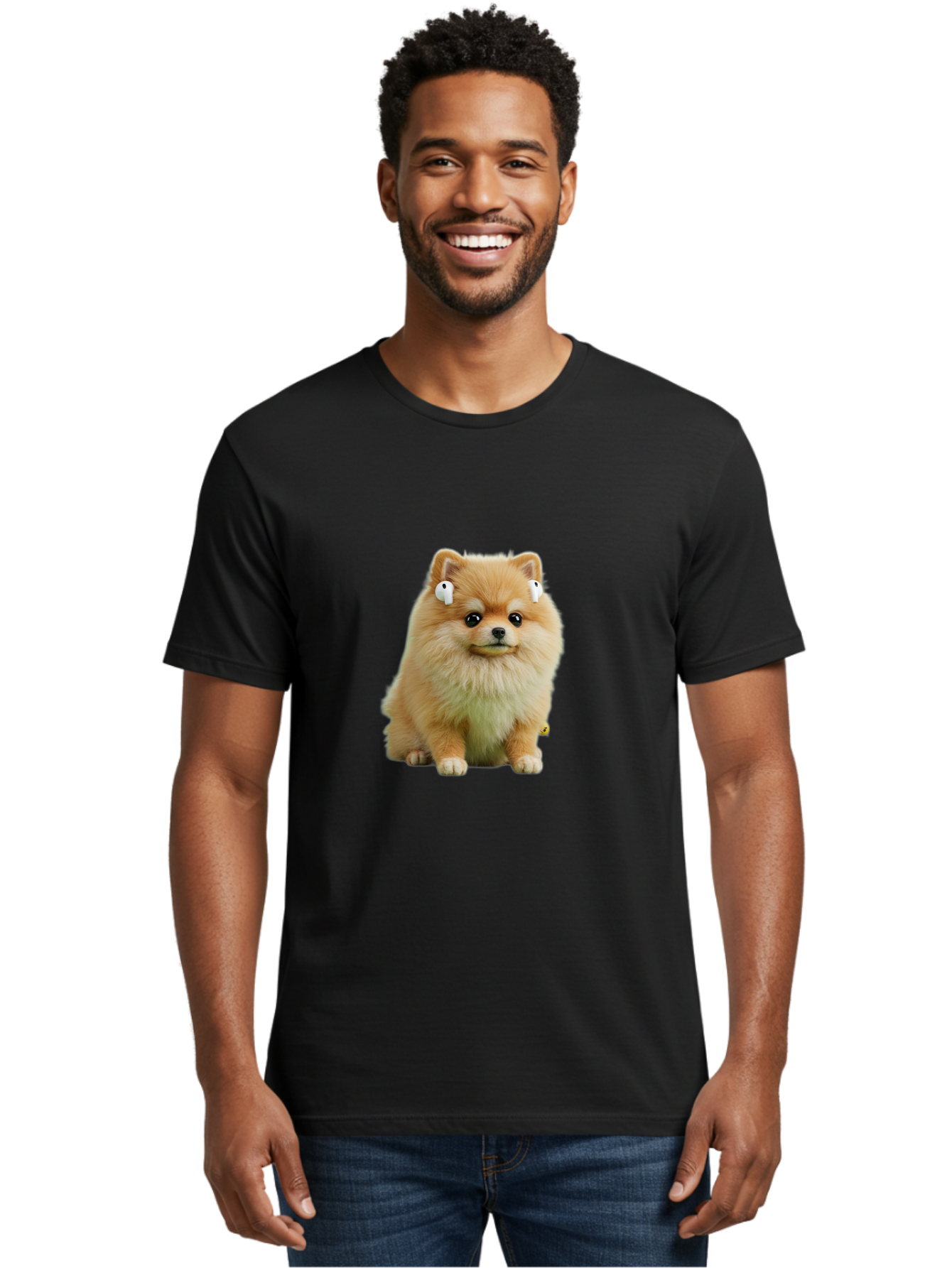 Pomeranian-With-Earbuds Men'S Graphic Tee, 100% Cotton, Comfortable Casual Summer Wear, Machine Washable, Vintage Camera, Old Camera, Antique Camera, Black Camera, Classic Photography, Photography Equipment, Nostalgic Device, Film Camera, Bai234