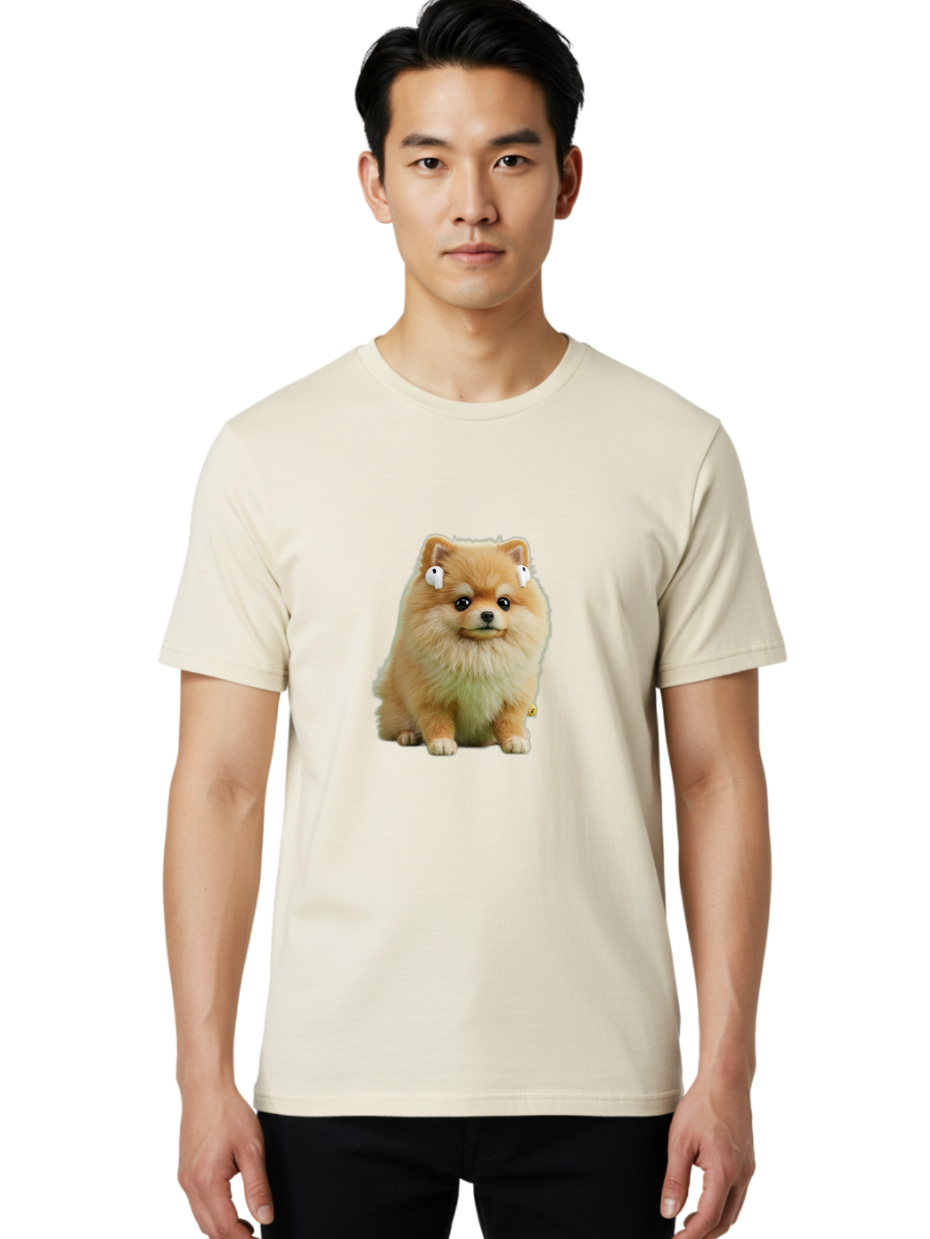 Pomeranian-With-Earbuds Men'S Graphic Tee, 100% Cotton, Comfortable Casual Summer Wear, Machine Washable, Vintage Camera, Old Camera, Antique Camera, Black Camera, Classic Photography, Photography Equipment, Nostalgic Device, Film Camera, Bai234