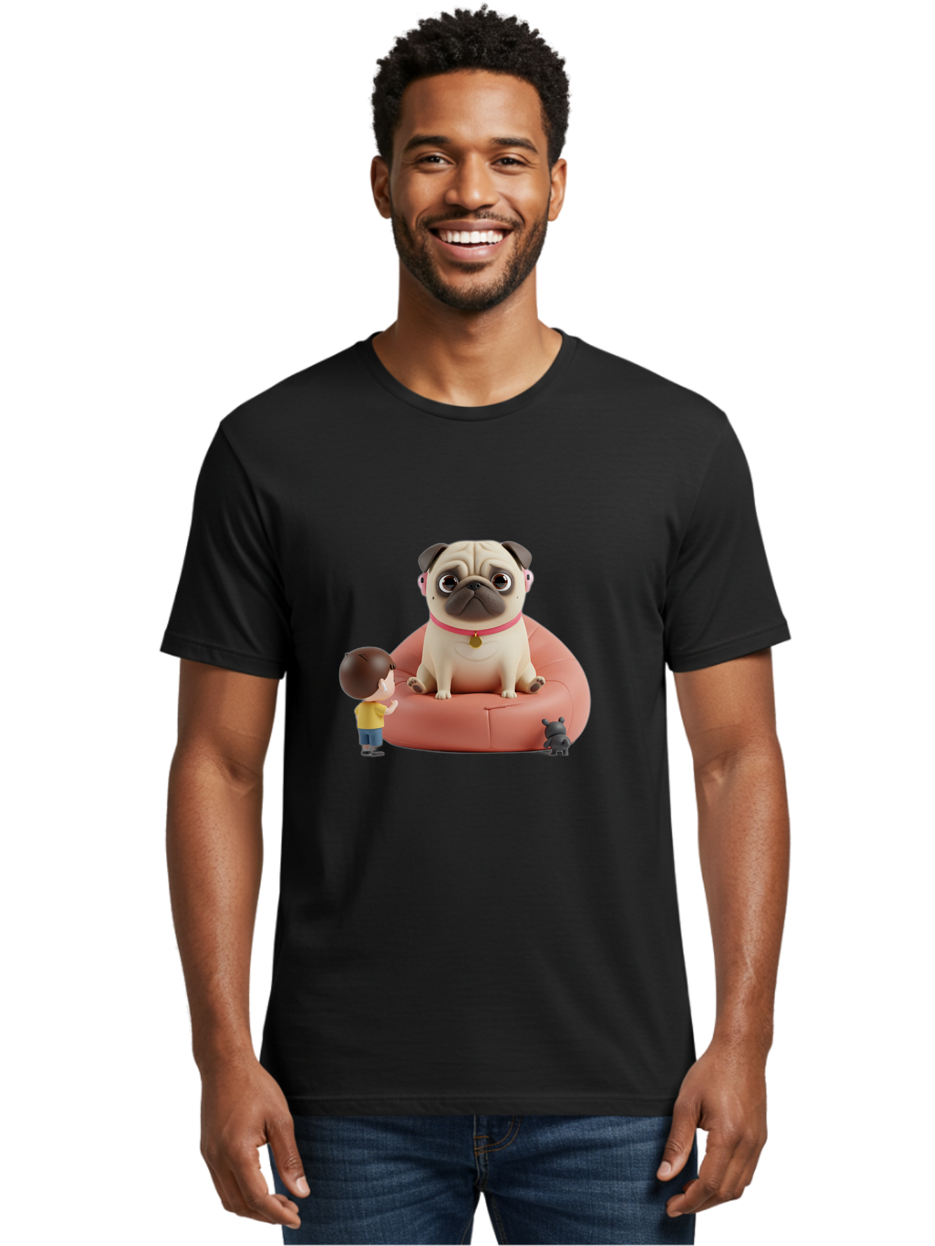 Pug-On-Bean-Bag Men'S Graphic Tee, 100% Cotton, Comfortable Casual Summer Wear, Machine Washable, Vintage Camera, Old Camera, Antique Camera, Black Camera, Classic Photography, Photography Equipment, Nostalgic Device, Film Camera, Camera Art Bai256