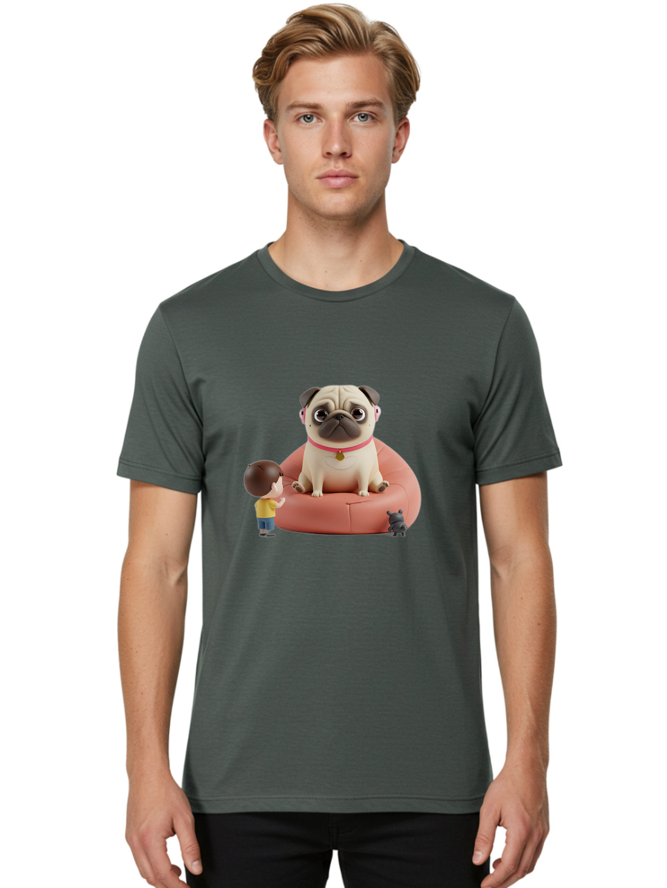 Pug-On-Bean-Bag Men'S Graphic Tee, 100% Cotton, Comfortable Casual Summer Wear, Machine Washable, Vintage Camera, Old Camera, Antique Camera, Black Camera, Classic Photography, Photography Equipment, Nostalgic Device, Film Camera, Camera Art Bai256