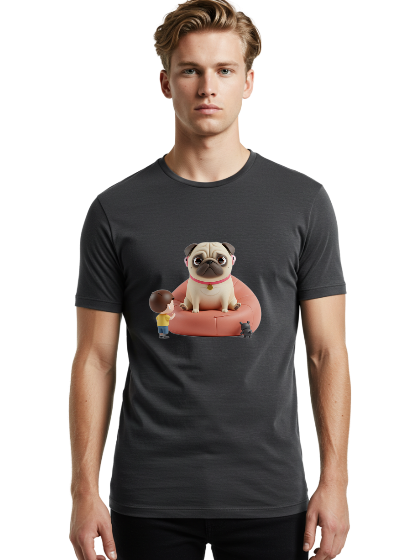Pug-On-Bean-Bag Men'S Graphic Tee, 100% Cotton, Comfortable Casual Summer Wear, Machine Washable, Vintage Camera, Old Camera, Antique Camera, Black Camera, Classic Photography, Photography Equipment, Nostalgic Device, Film Camera, Camera Art Bai256