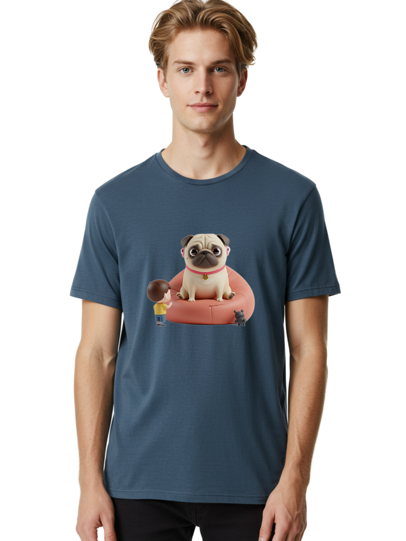 Pug-On-Bean-Bag Men'S Graphic Tee, 100% Cotton, Comfortable Casual Summer Wear, Machine Washable, Vintage Camera, Old Camera, Antique Camera, Black Camera, Classic Photography, Photography Equipment, Nostalgic Device, Film Camera, Camera Art Bai256