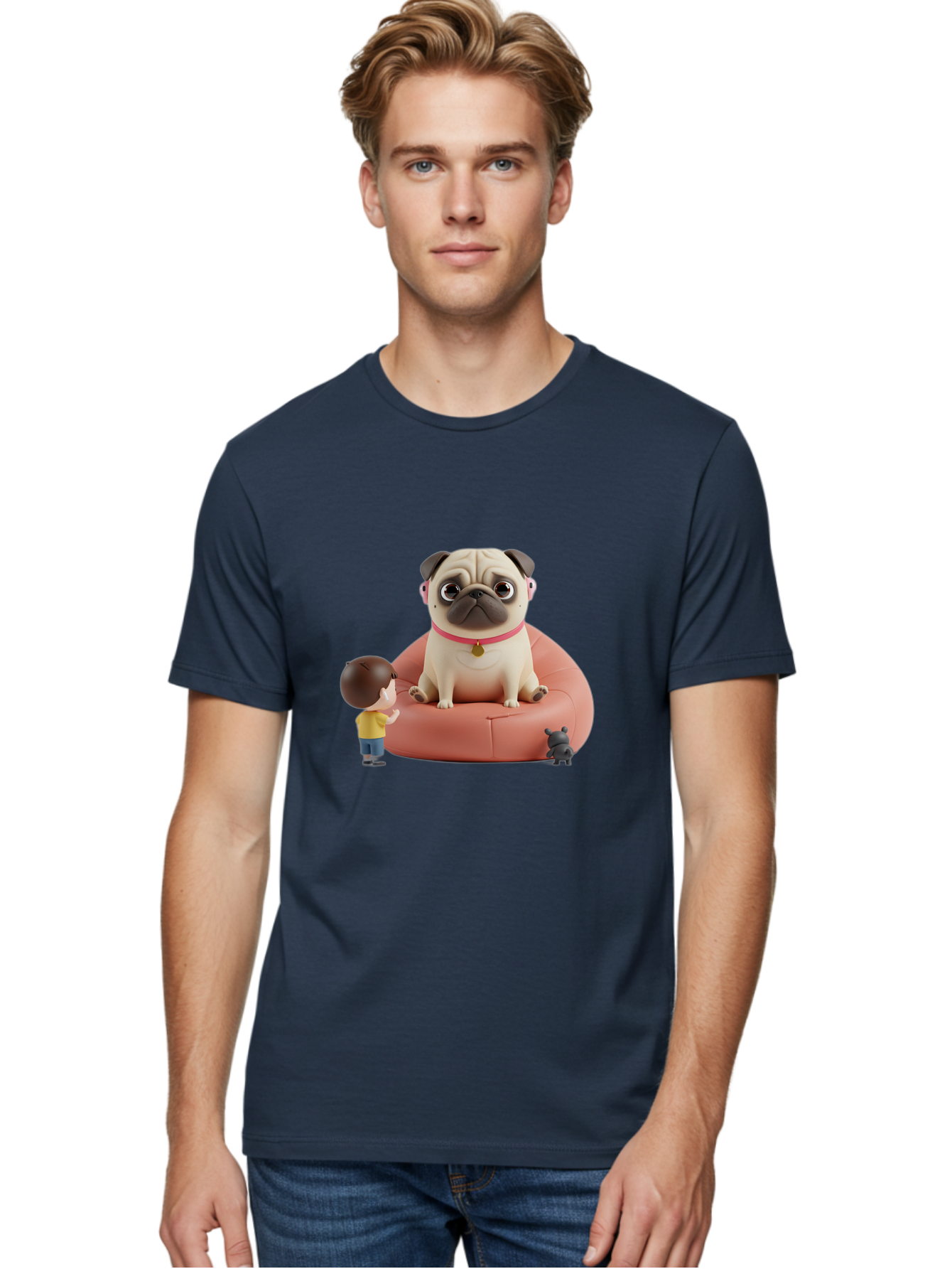 Pug-On-Bean-Bag Men'S Graphic Tee, 100% Cotton, Comfortable Casual Summer Wear, Machine Washable, Vintage Camera, Old Camera, Antique Camera, Black Camera, Classic Photography, Photography Equipment, Nostalgic Device, Film Camera, Camera Art Bai256