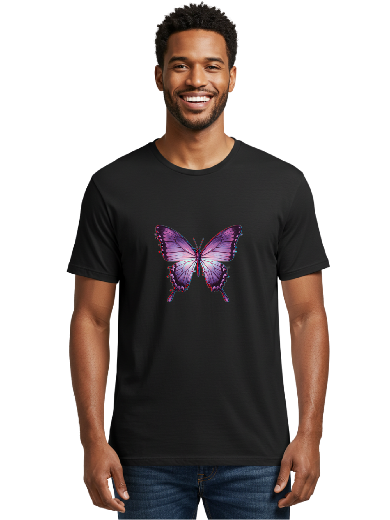 Purple-Butterfly-2 Men'S Graphic Tee, 100% Cotton, Comfortable Casual Summer Wear, Machine Washable, Vintage Camera, Old Camera, Antique Camera, Black Camera, Classic Photography, Photography Equipment, Nostalgic Device, Film Camera, Bai258