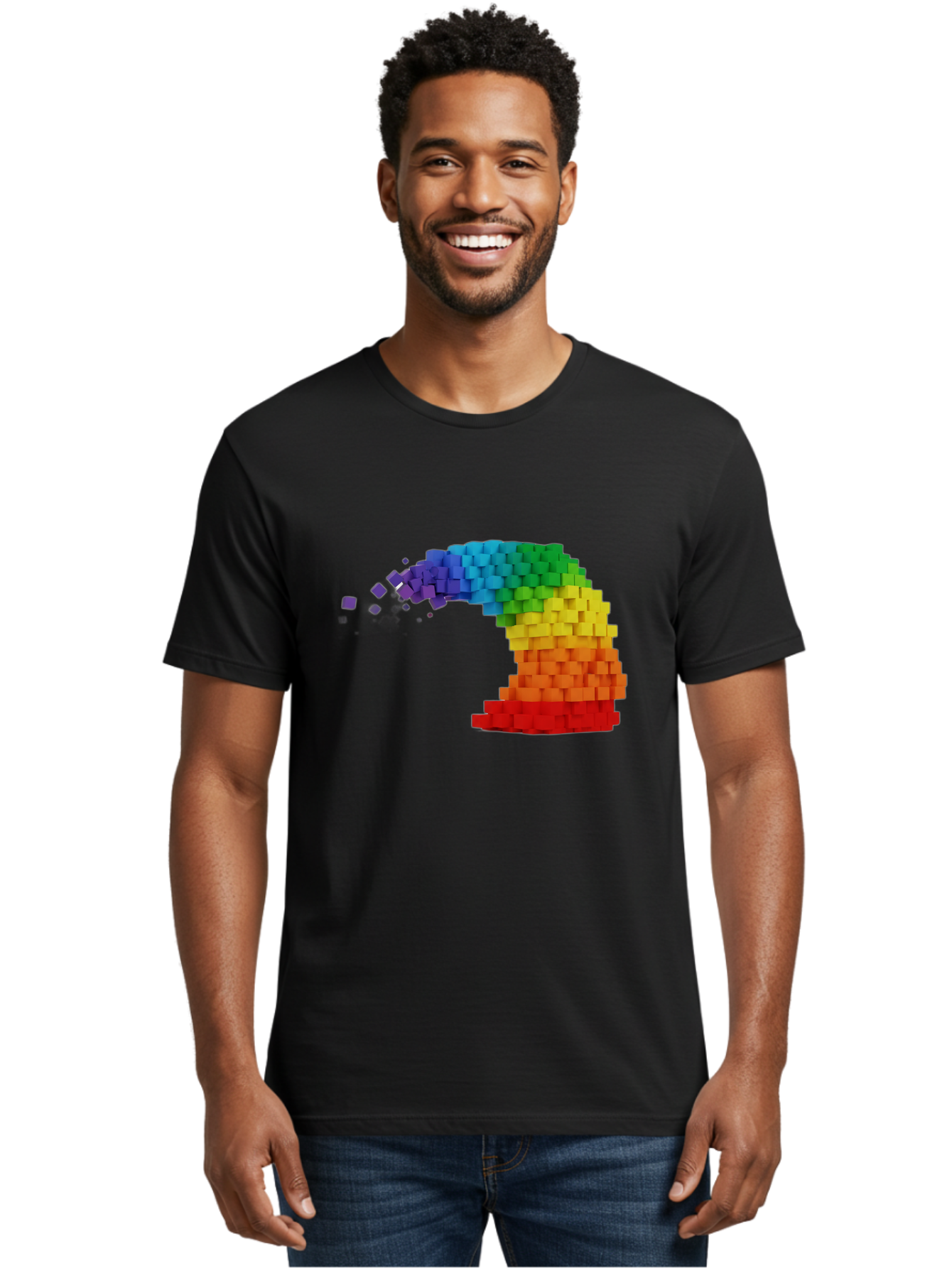 Rainbow-3D-Pixel-Wave Men'S Graphic Tee, 100% Cotton, Comfortable Casual Summer Wear, Machine Washable, Vintage Camera, Old Camera, Antique Camera, Black Camera, Classic Photography, Photography Equipment, Nostalgic Device, Film Camera, Bai283