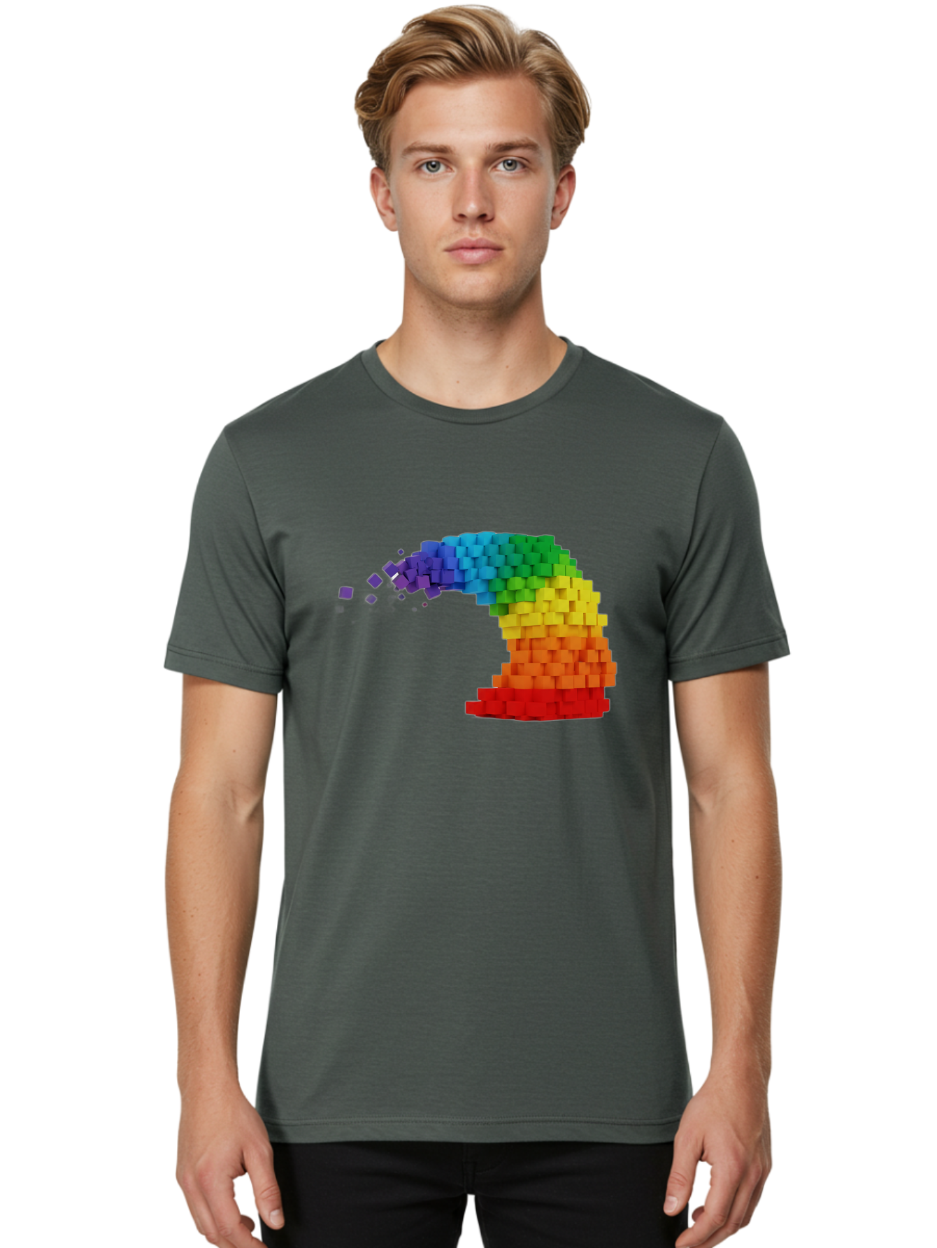 Rainbow-3D-Pixel-Wave Men'S Graphic Tee, 100% Cotton, Comfortable Casual Summer Wear, Machine Washable, Vintage Camera, Old Camera, Antique Camera, Black Camera, Classic Photography, Photography Equipment, Nostalgic Device, Film Camera, Bai283