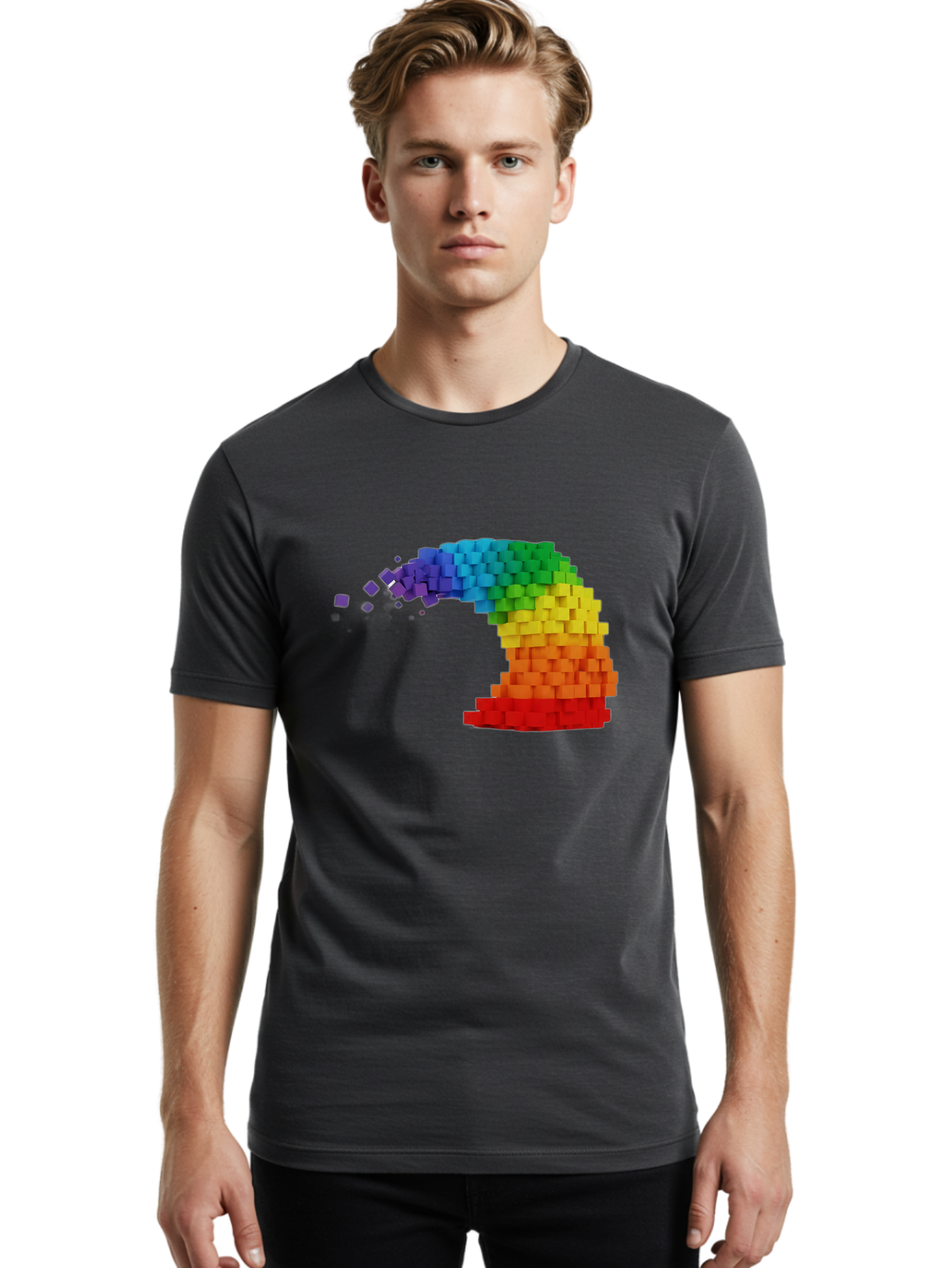 Rainbow-3D-Pixel-Wave Men'S Graphic Tee, 100% Cotton, Comfortable Casual Summer Wear, Machine Washable, Vintage Camera, Old Camera, Antique Camera, Black Camera, Classic Photography, Photography Equipment, Nostalgic Device, Film Camera, Bai283