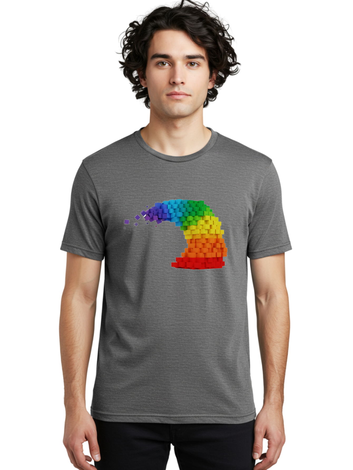 Rainbow-3D-Pixel-Wave Men'S Graphic Tee, 100% Cotton, Comfortable Casual Summer Wear, Machine Washable, Vintage Camera, Old Camera, Antique Camera, Black Camera, Classic Photography, Photography Equipment, Nostalgic Device, Film Camera, Bai283