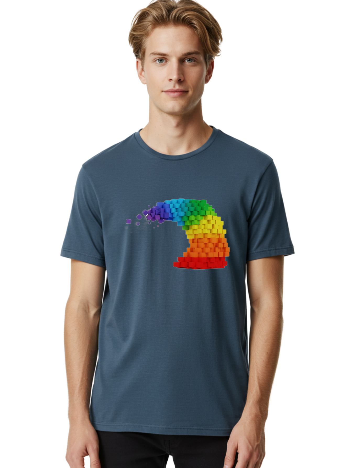 Rainbow-3D-Pixel-Wave Men'S Graphic Tee, 100% Cotton, Comfortable Casual Summer Wear, Machine Washable, Vintage Camera, Old Camera, Antique Camera, Black Camera, Classic Photography, Photography Equipment, Nostalgic Device, Film Camera, Bai283
