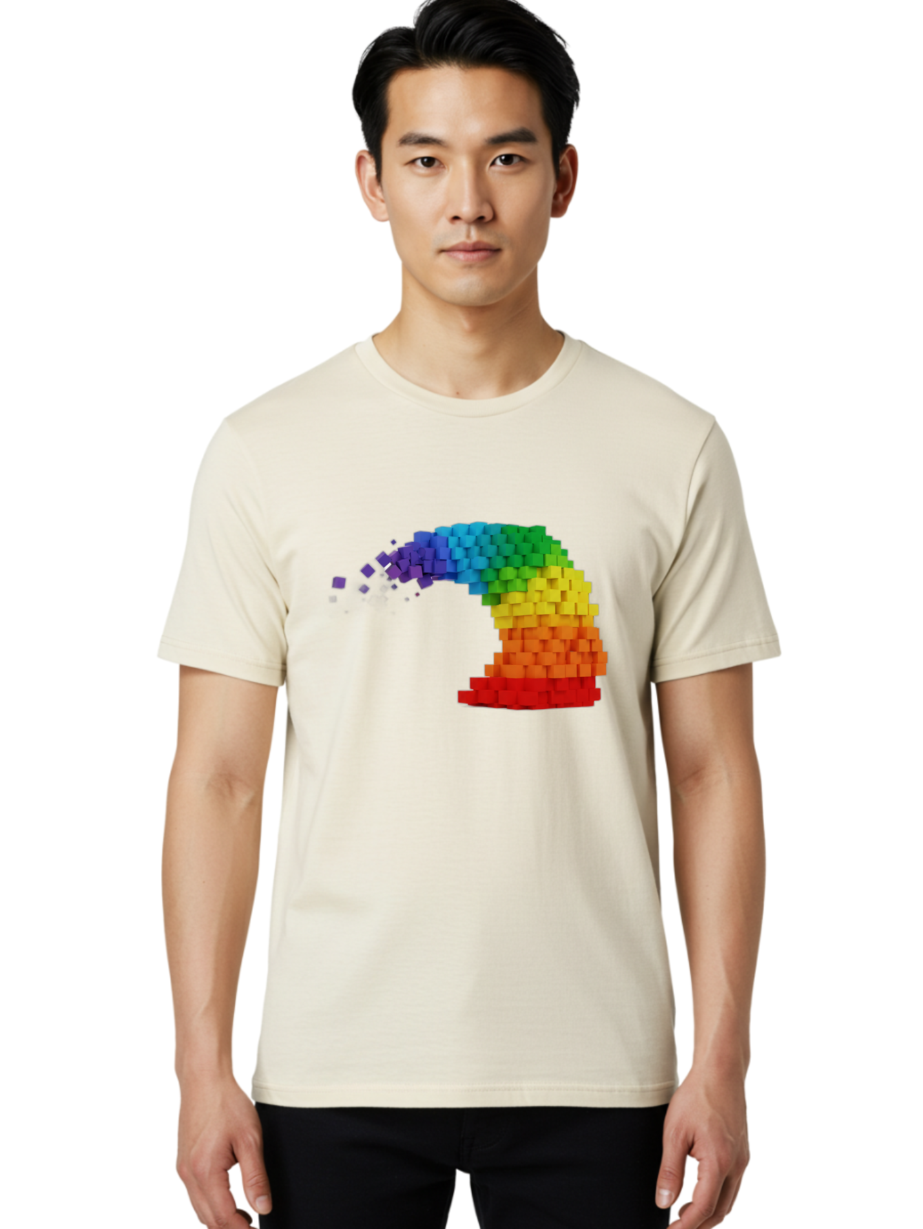 Rainbow-3D-Pixel-Wave Men'S Graphic Tee, 100% Cotton, Comfortable Casual Summer Wear, Machine Washable, Vintage Camera, Old Camera, Antique Camera, Black Camera, Classic Photography, Photography Equipment, Nostalgic Device, Film Camera, Bai283