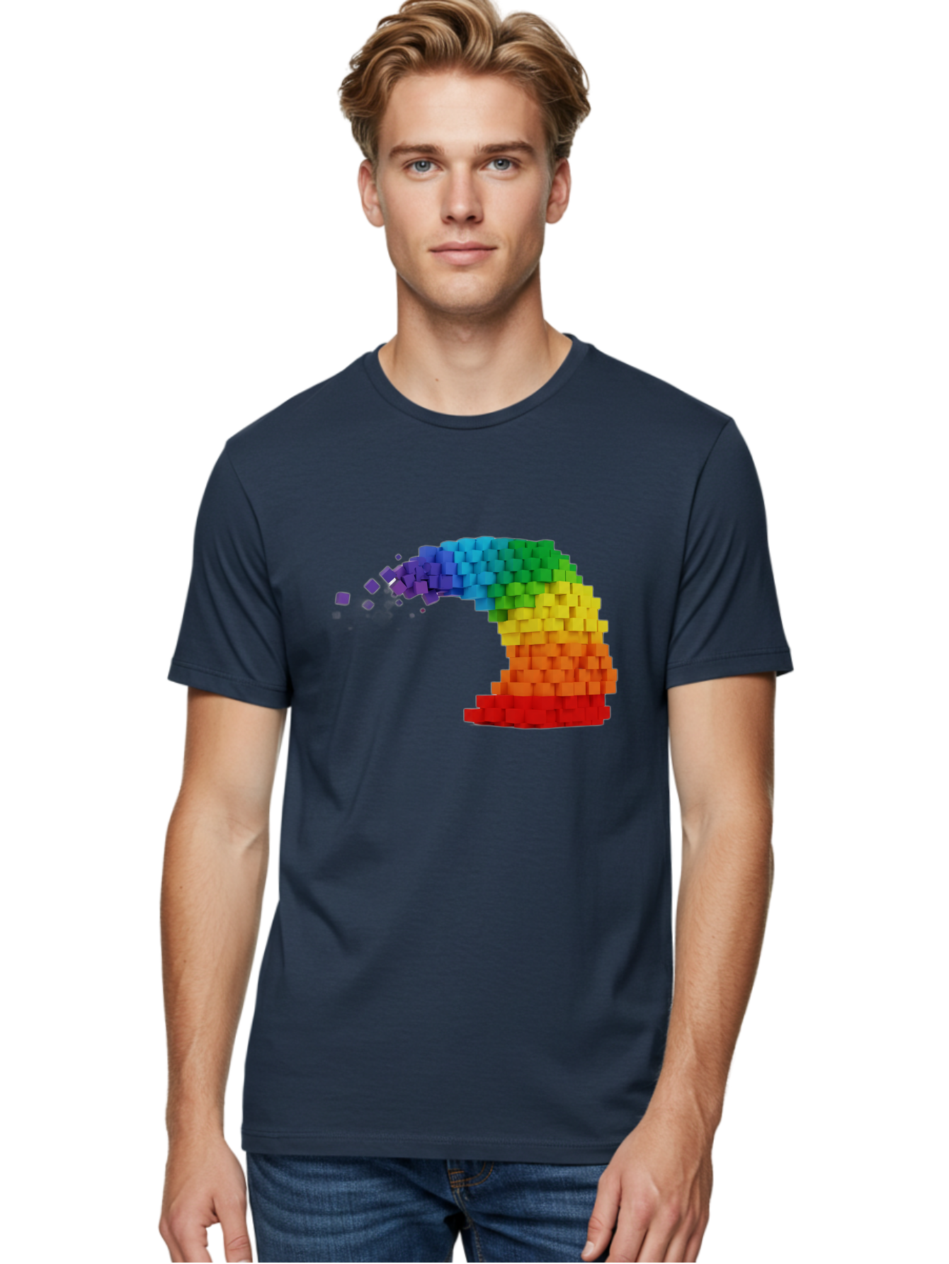 Rainbow-3D-Pixel-Wave Men'S Graphic Tee, 100% Cotton, Comfortable Casual Summer Wear, Machine Washable, Vintage Camera, Old Camera, Antique Camera, Black Camera, Classic Photography, Photography Equipment, Nostalgic Device, Film Camera, Bai283
