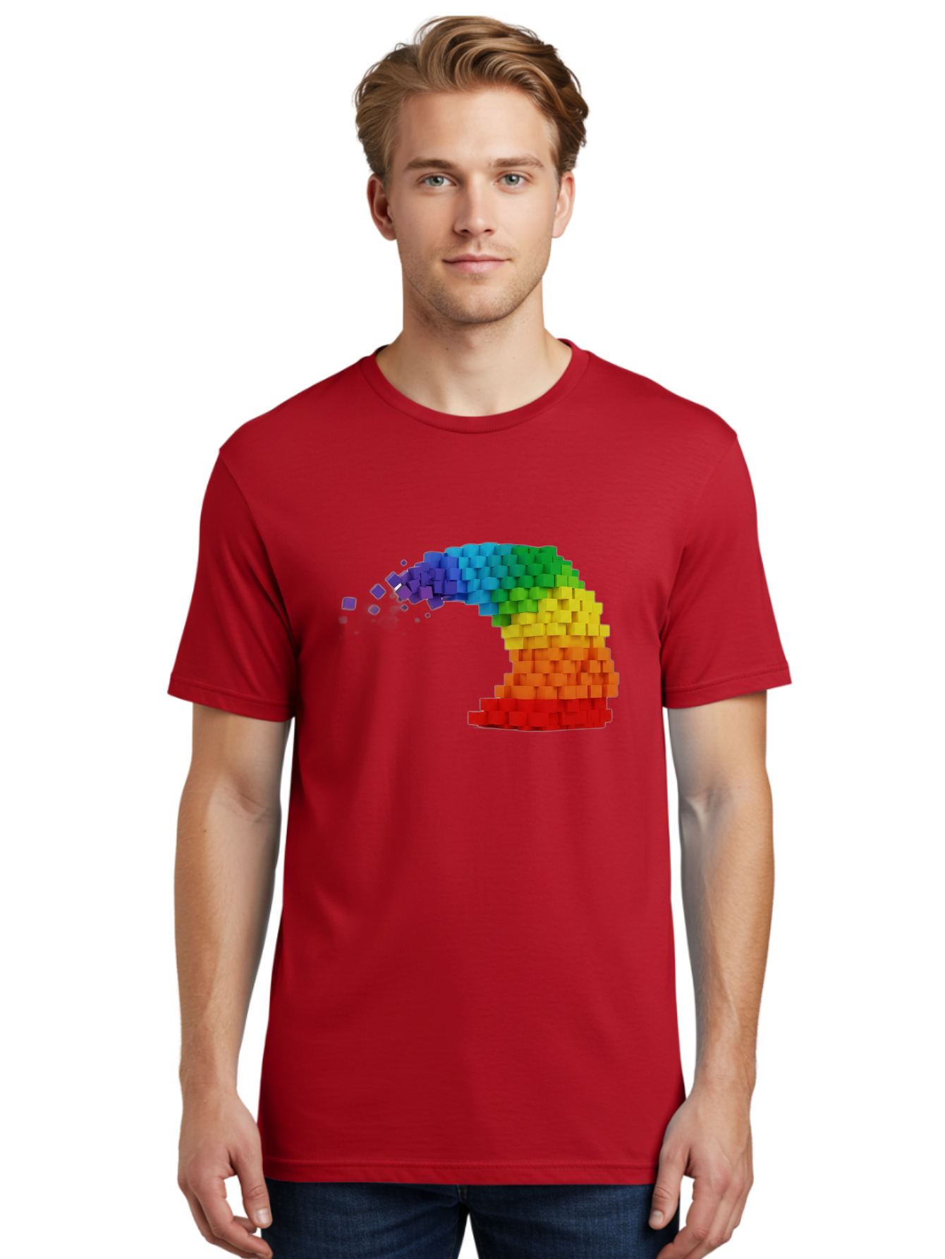 Rainbow-3D-Pixel-Wave Men'S Graphic Tee, 100% Cotton, Comfortable Casual Summer Wear, Machine Washable, Vintage Camera, Old Camera, Antique Camera, Black Camera, Classic Photography, Photography Equipment, Nostalgic Device, Film Camera, Bai283