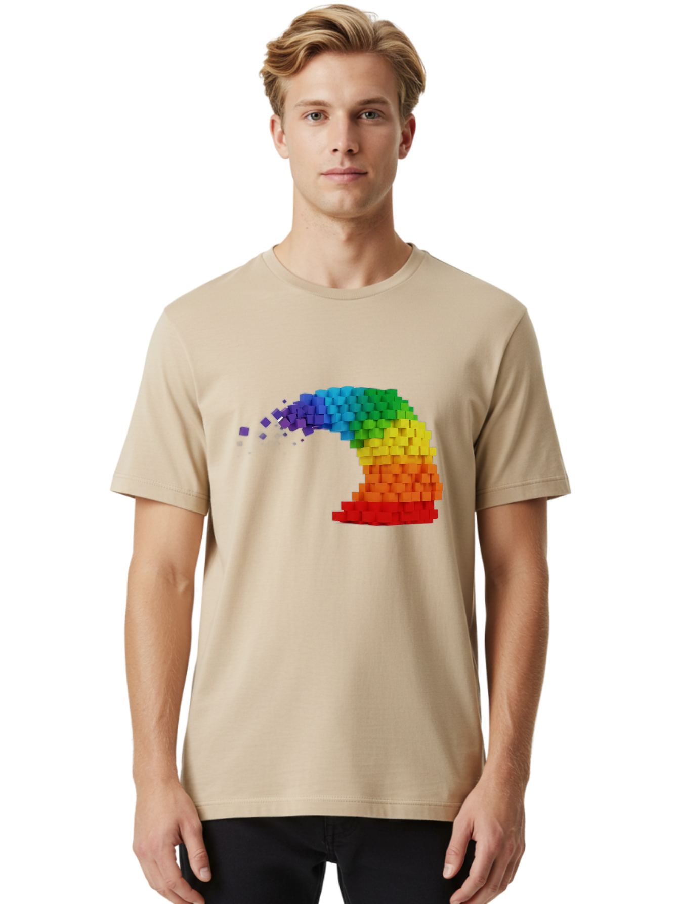 Rainbow-3D-Pixel-Wave Men'S Graphic Tee, 100% Cotton, Comfortable Casual Summer Wear, Machine Washable, Vintage Camera, Old Camera, Antique Camera, Black Camera, Classic Photography, Photography Equipment, Nostalgic Device, Film Camera, Bai283