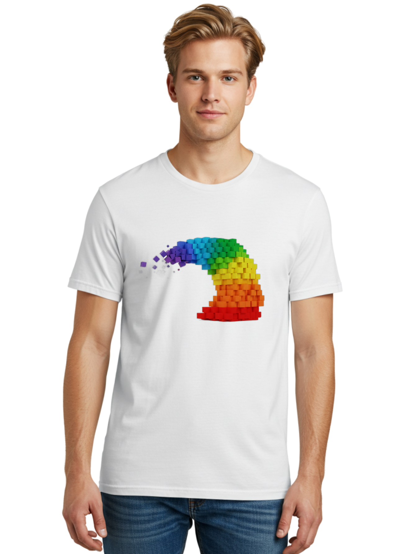 Rainbow-3D-Pixel-Wave Men'S Graphic Tee, 100% Cotton, Comfortable Casual Summer Wear, Machine Washable, Vintage Camera, Old Camera, Antique Camera, Black Camera, Classic Photography, Photography Equipment, Nostalgic Device, Film Camera, Bai283